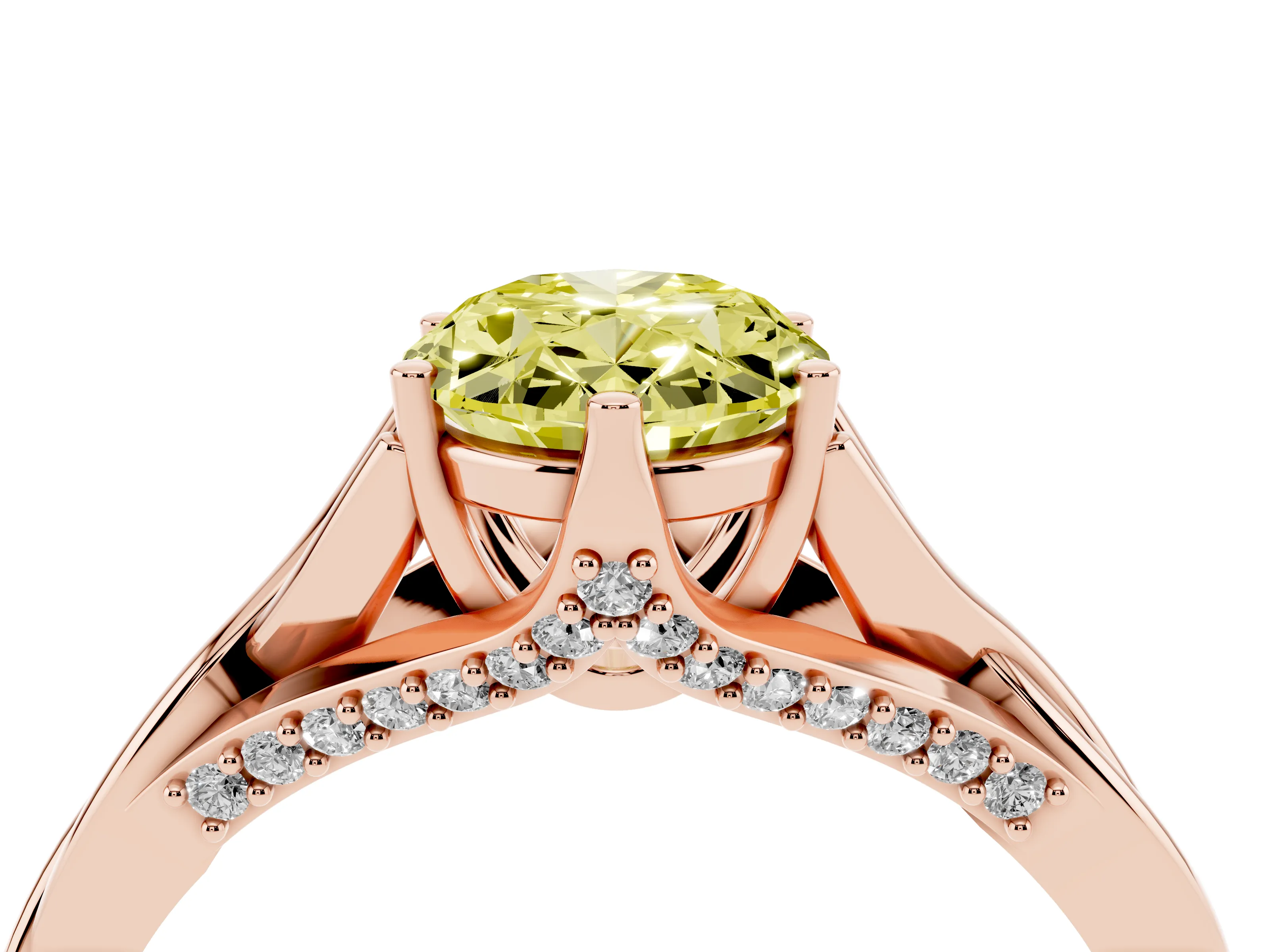 Fancy Yellow Oval Cut Diamond Intertwined Twist Band Solitaire Ring Set in Rose gold with Prong Setting