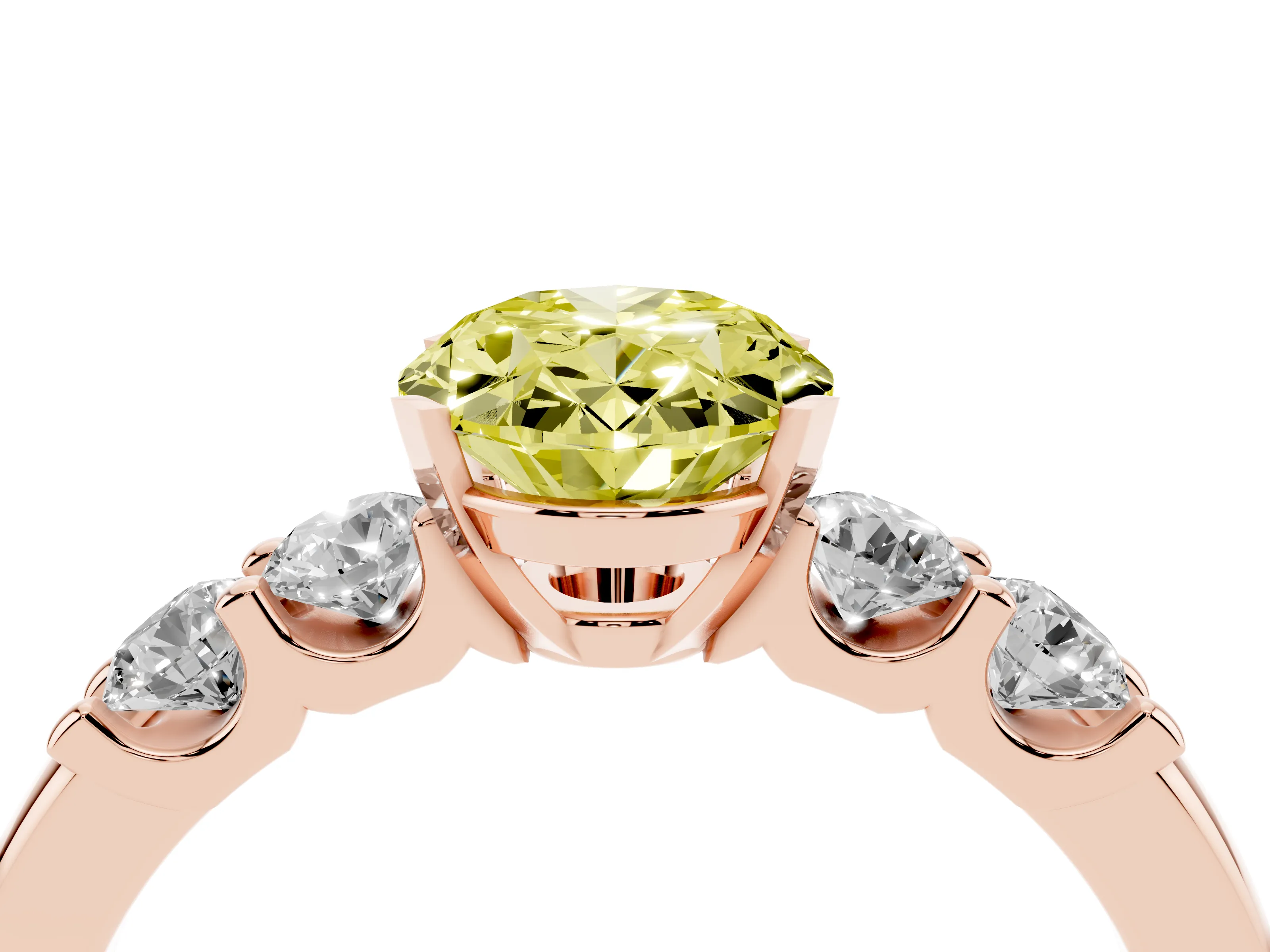 Fancy Yellow Oval Cut Diamond Five-Stone Prong Set Engagement Ring Set in Rose gold with Channel Band