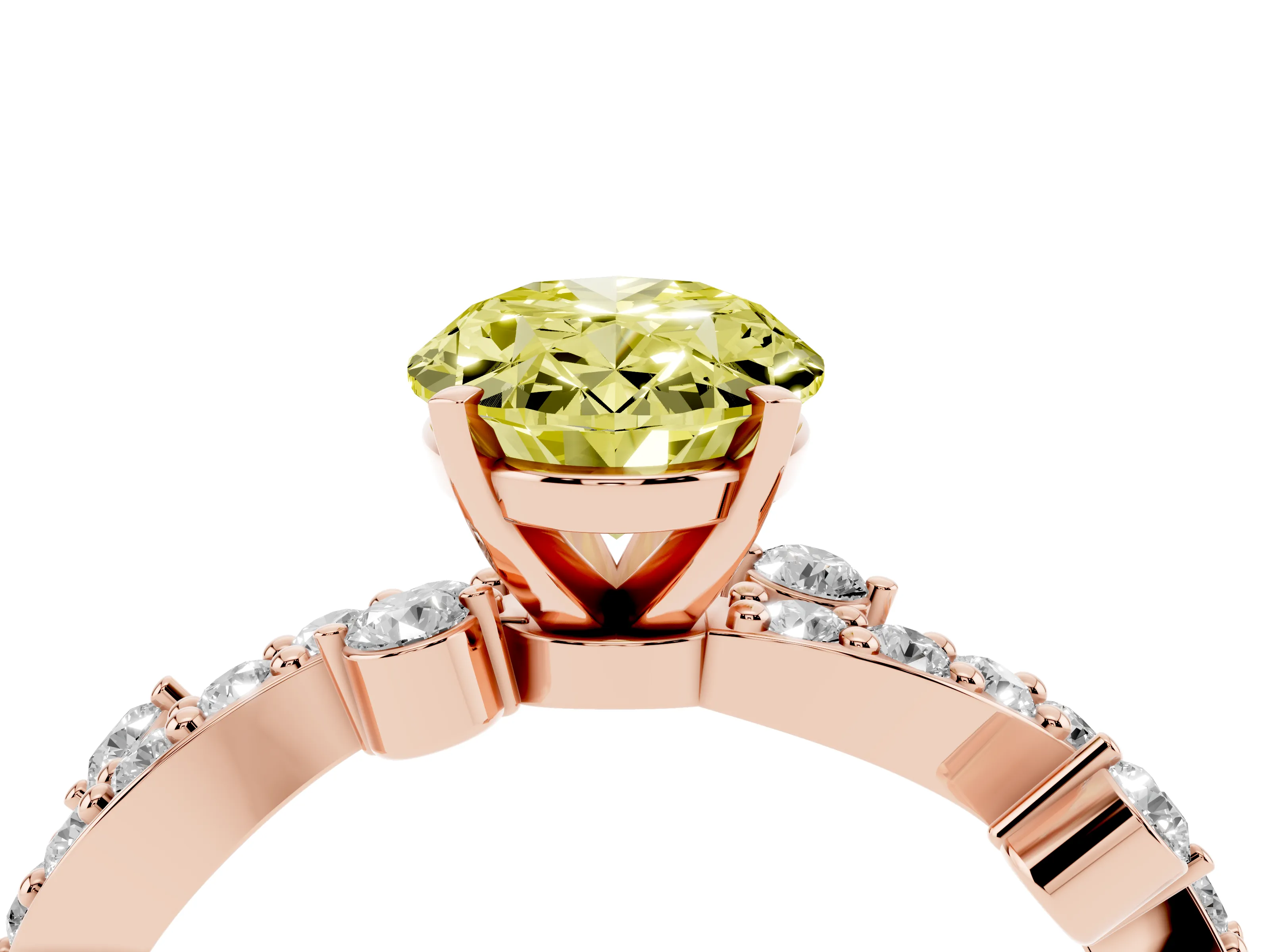 Fancy Yellow Oval Cut Diamond Solitaire Twisted Band Set in Rose gold with Pavé Setting
