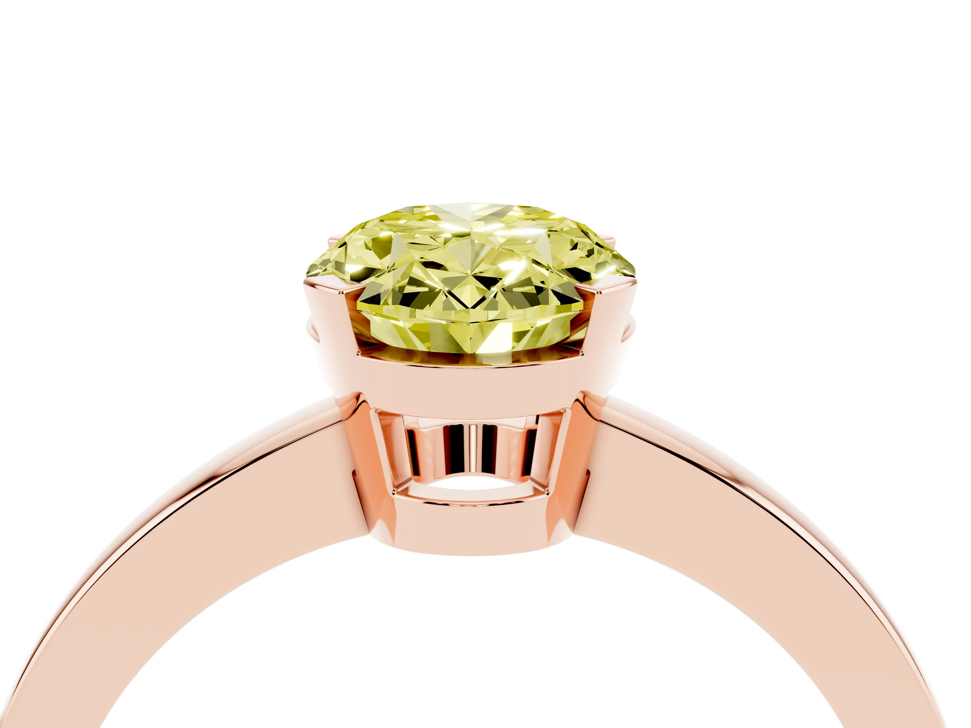 Fancy Yellow Oval Cut Diamond Solitaire Ring Set in Rose gold with Prong Head and Smooth Polished Band