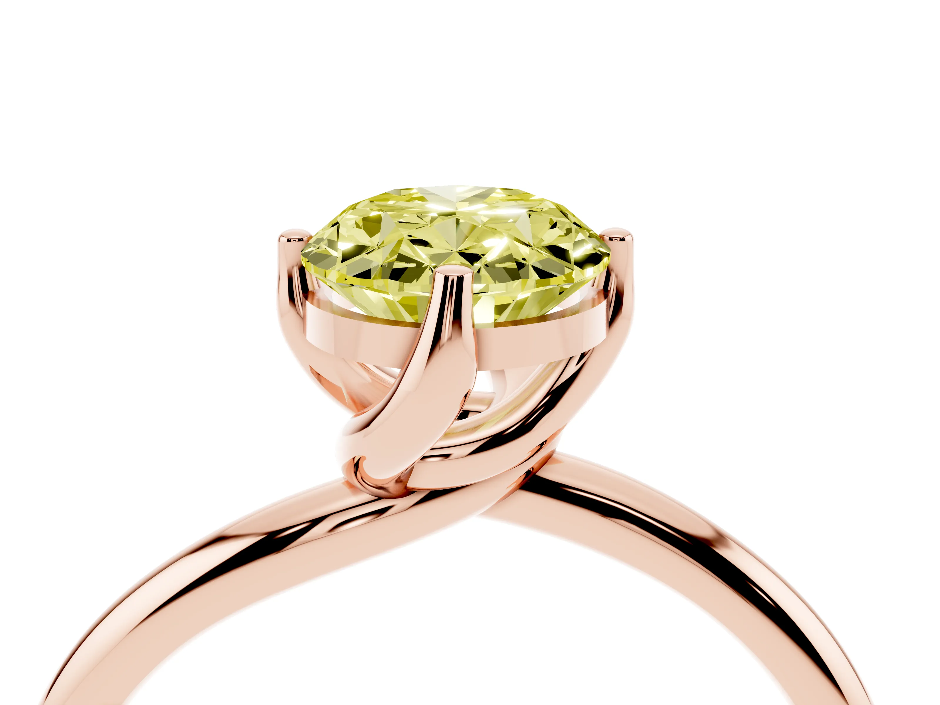Fancy Yellow Oval Cut Diamond Solitaire Engagement Ring Set in Rose gold with Classic Plain Band