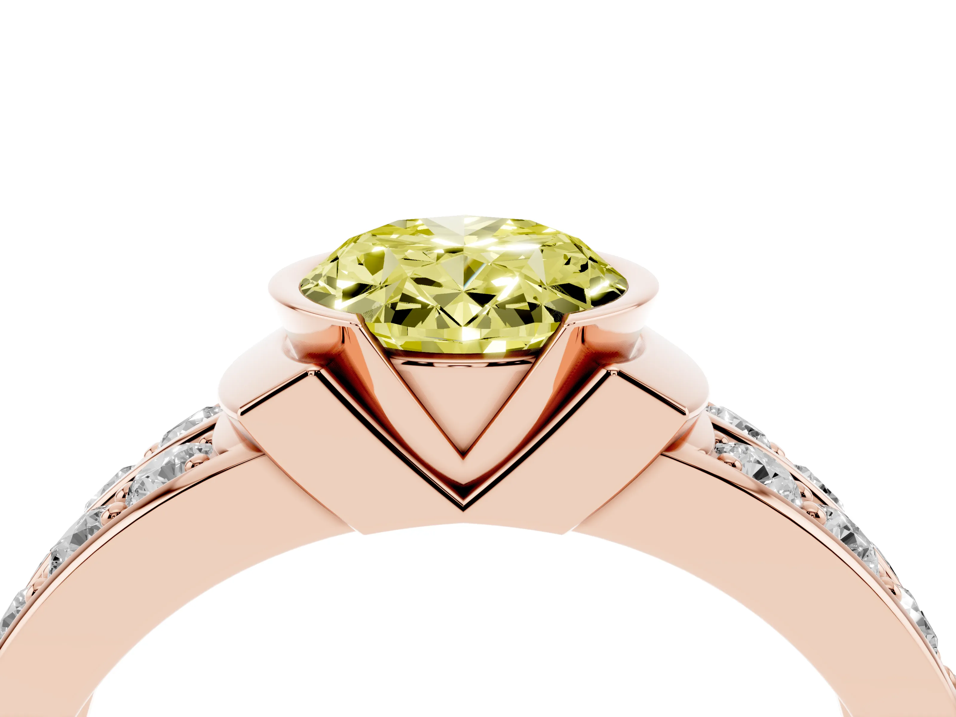 Fancy Yellow Oval Cut Diamond Wide Channel Set Band Ring Set in Rose gold with Bezel Setting