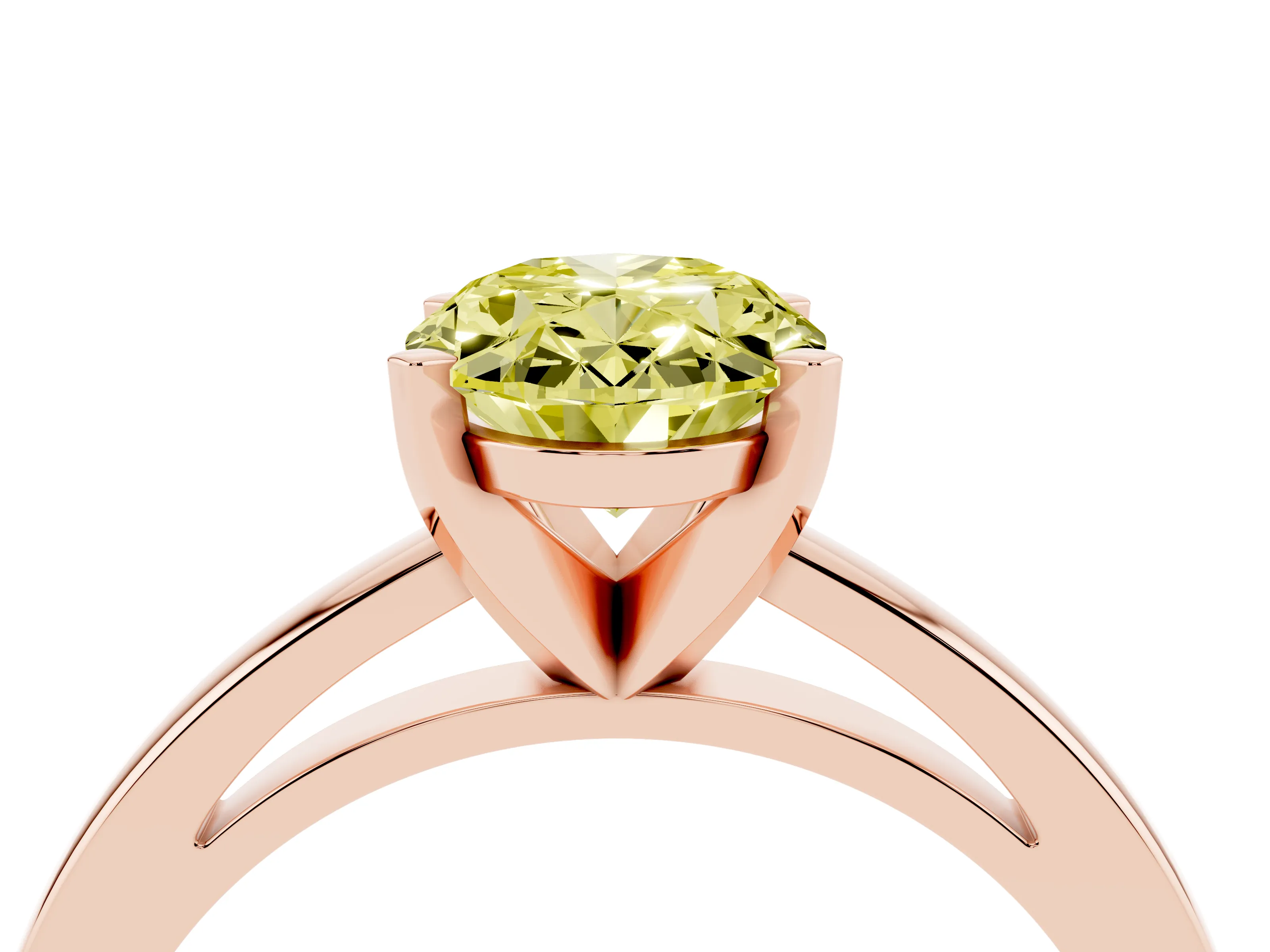 Fancy Yellow Oval Cut Diamond Solitaire Engagement Ring Set in Rose gold with Prong Setting on a Classic Band