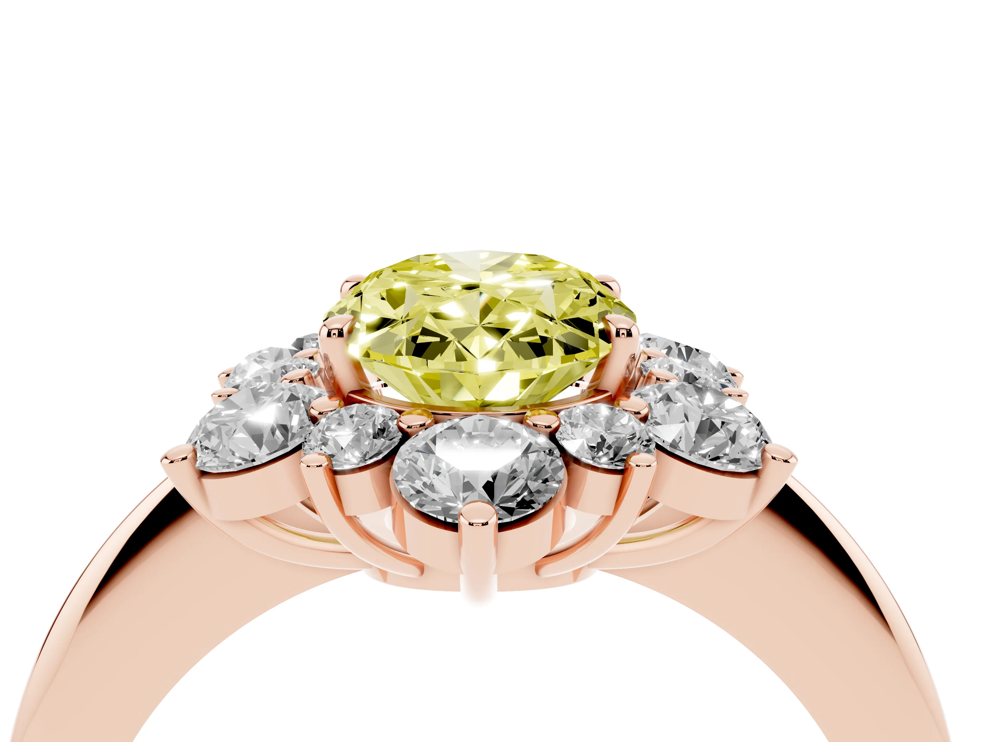 Fancy Yellow Oval Cut Diamond Cluster Halo Ring Set in Rose gold with Solitaire Band and Prong Setting