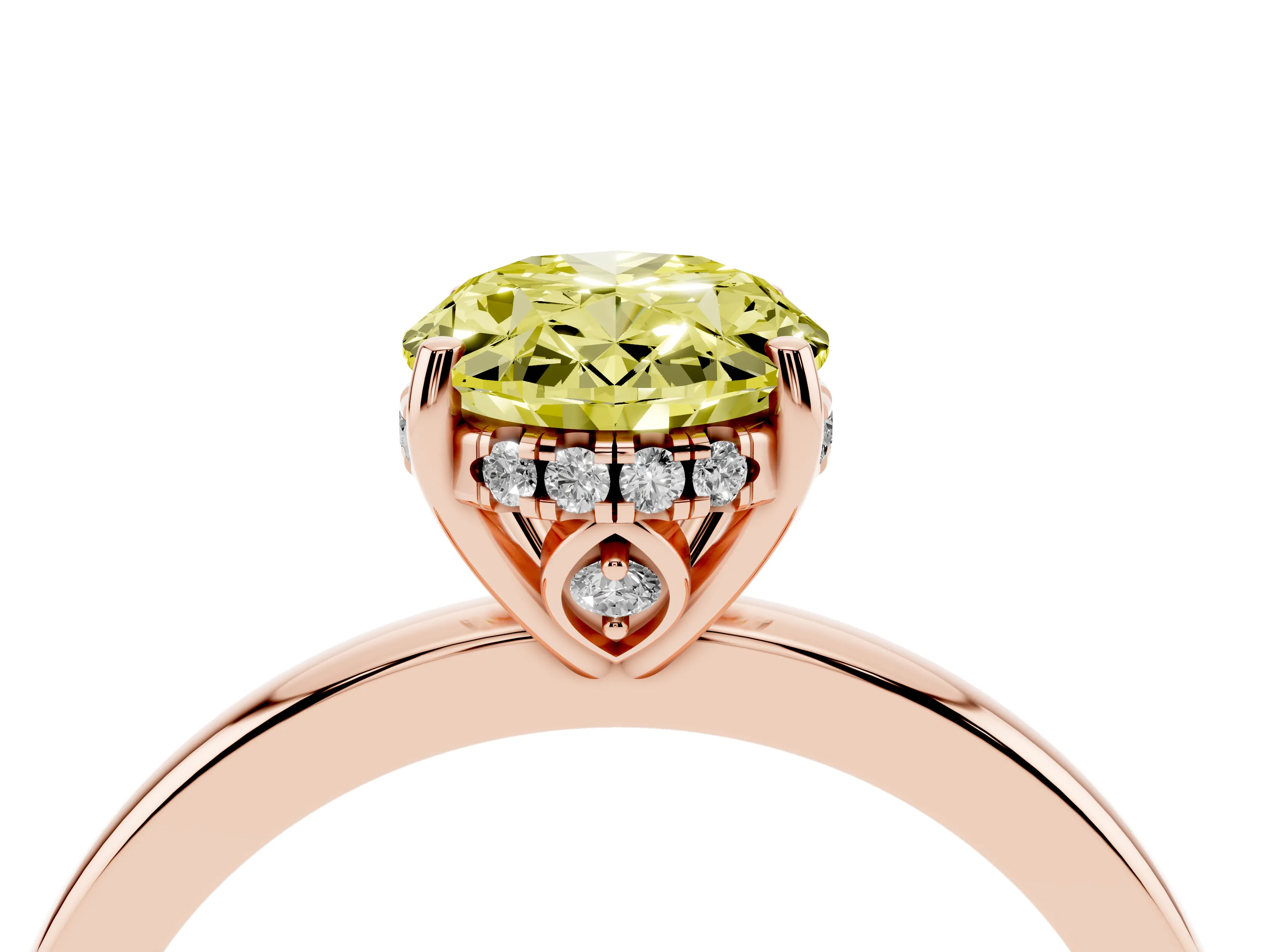 Fancy Yellow Oval Cut Diamond Solitaire Ring Set in Rose gold with Plain Band and Prong Setting