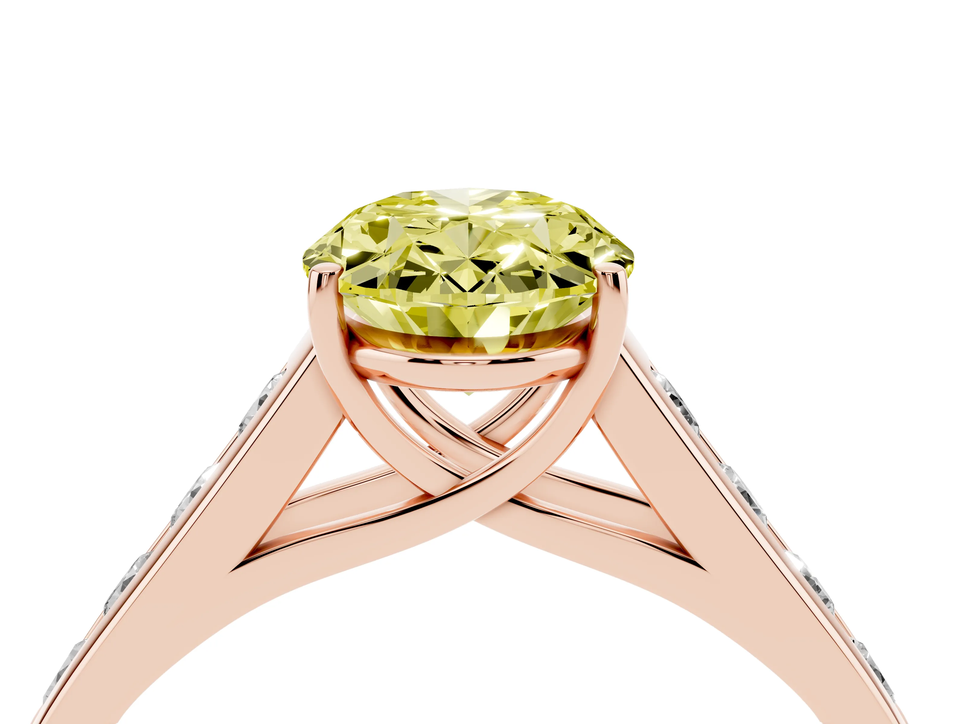 Fancy Yellow Oval Cut Diamond Solitaire Channel-Set Engagement Ring Set in Rose gold with Prong Setting