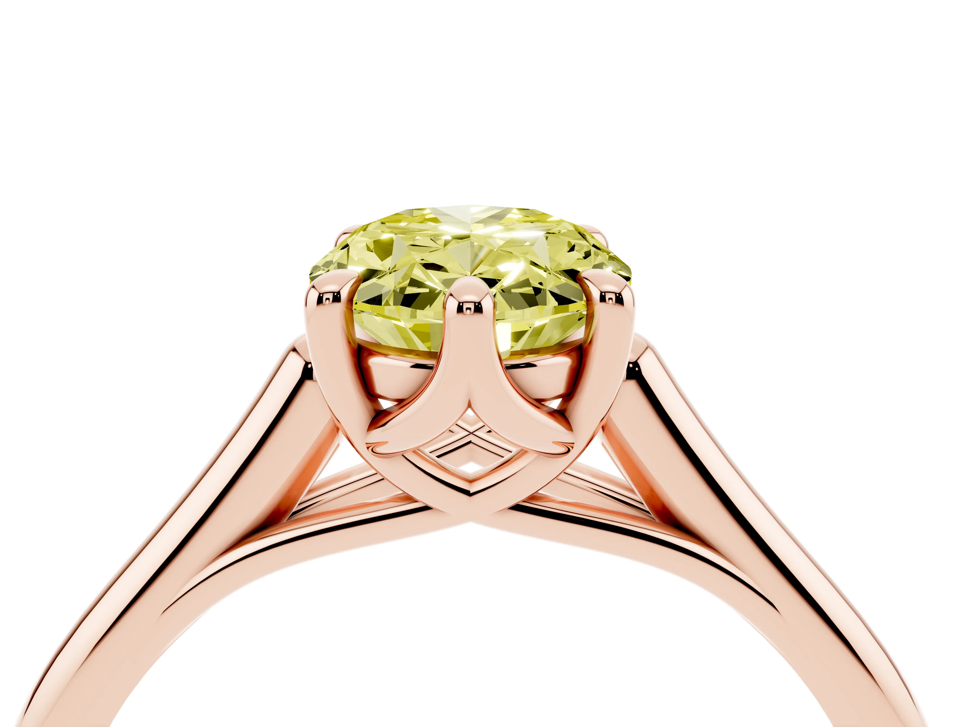 Fancy Yellow Oval Cut Diamond Solitaire Engagement Ring Set in Rose gold with Prong Setting and Plain Classic Band