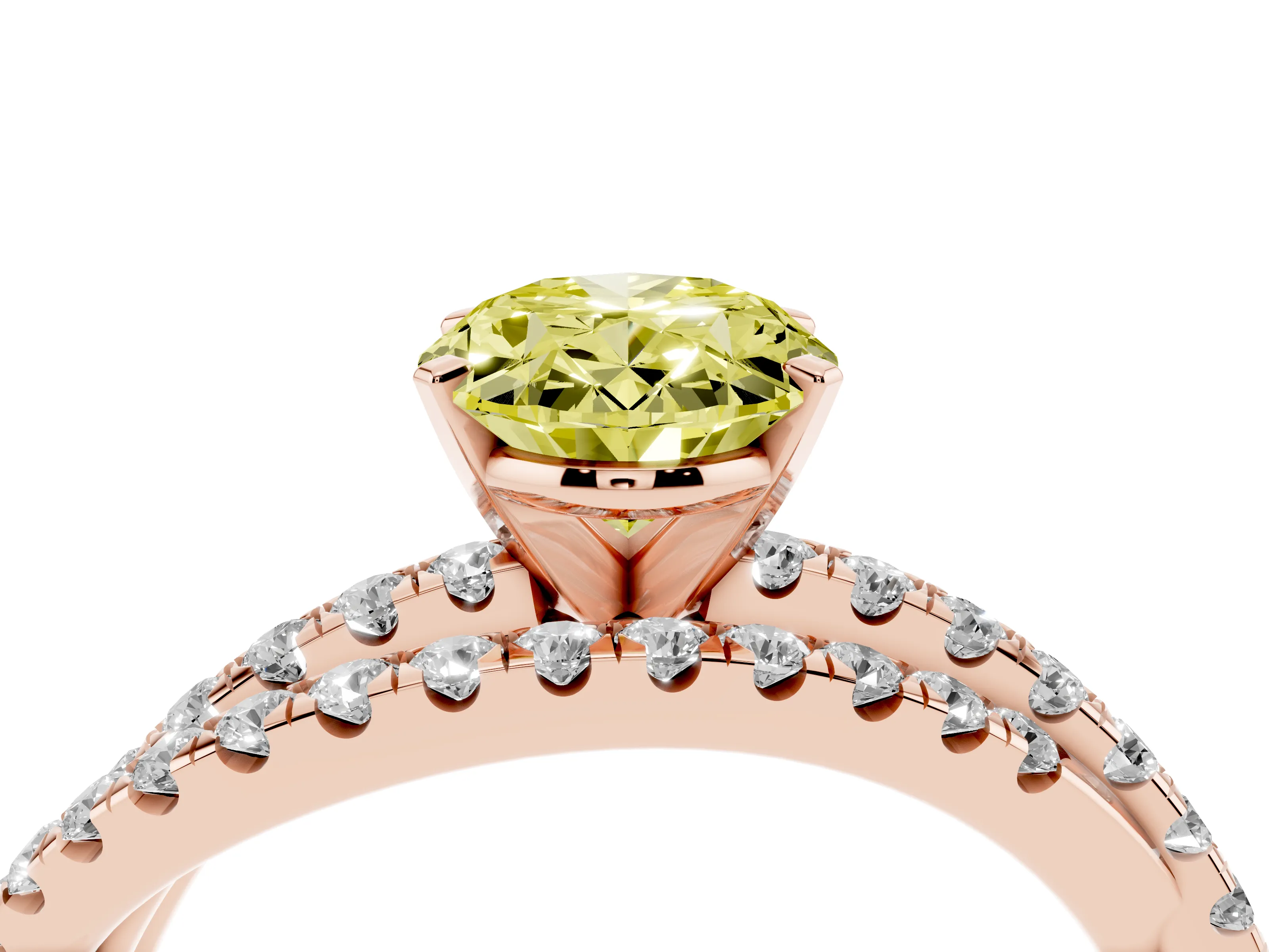 Fancy Yellow Oval Cut Diamond Solitaire Twist Band Ring Set in Rose gold with Pavé Setting and Prong Head