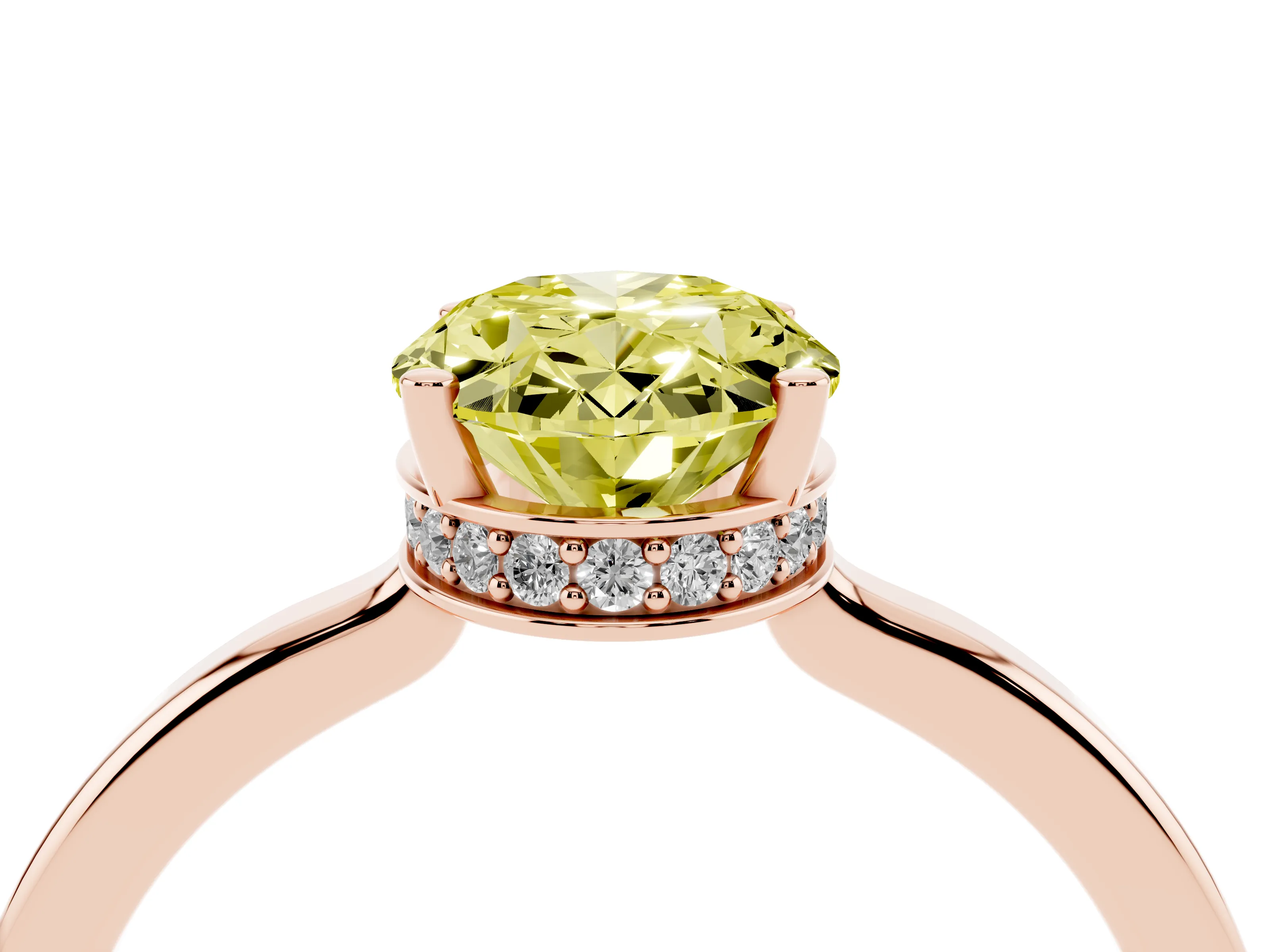 Fancy Yellow Oval Cut Diamond Solitaire Engagement Ring Set in Rose gold with Prong Setting on a Plain Band