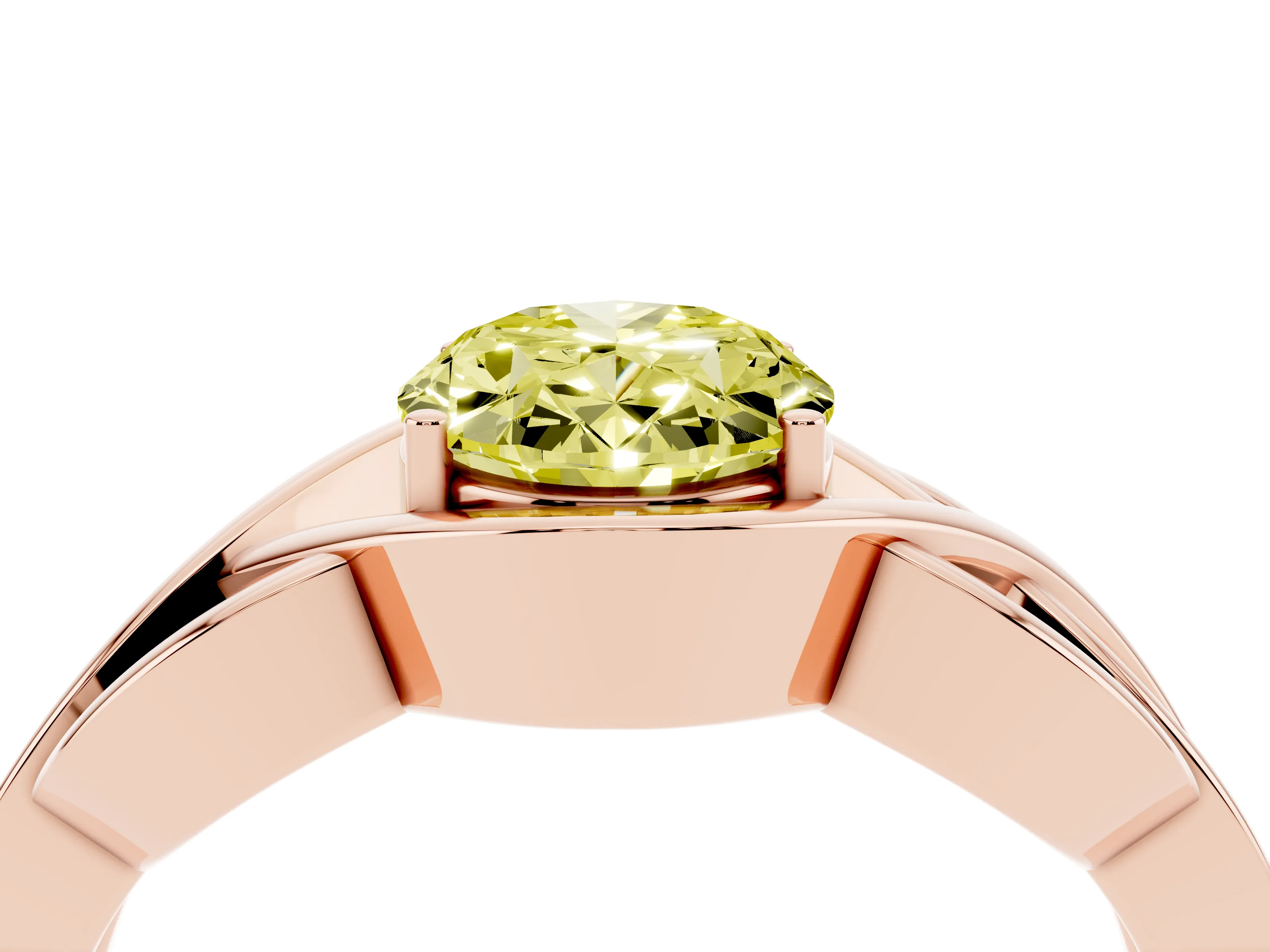 Fancy Yellow Oval Cut Diamond Solitaire Ring Set in Rose gold with Intertwined Band