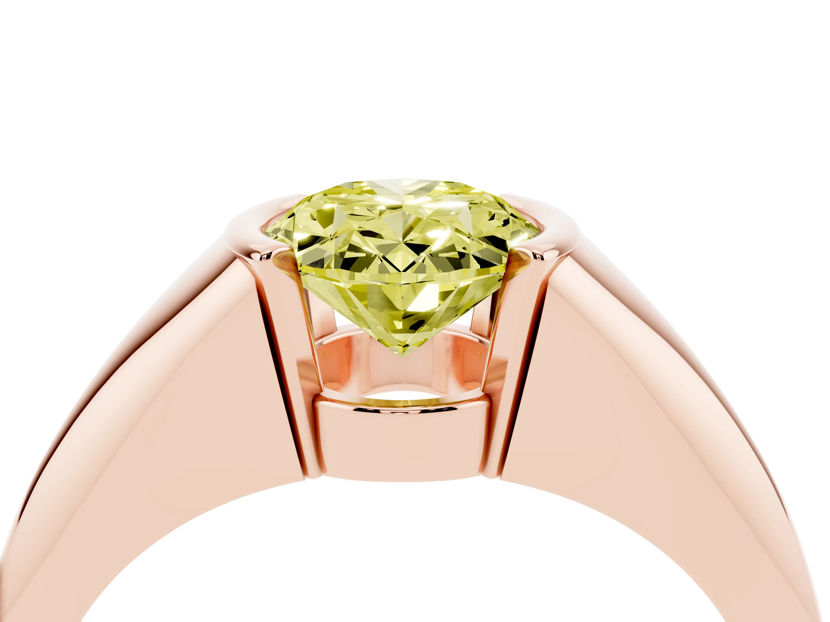 Fancy Yellow Oval Cut Diamond Solitaire Tension Set Ring Set in Rose gold