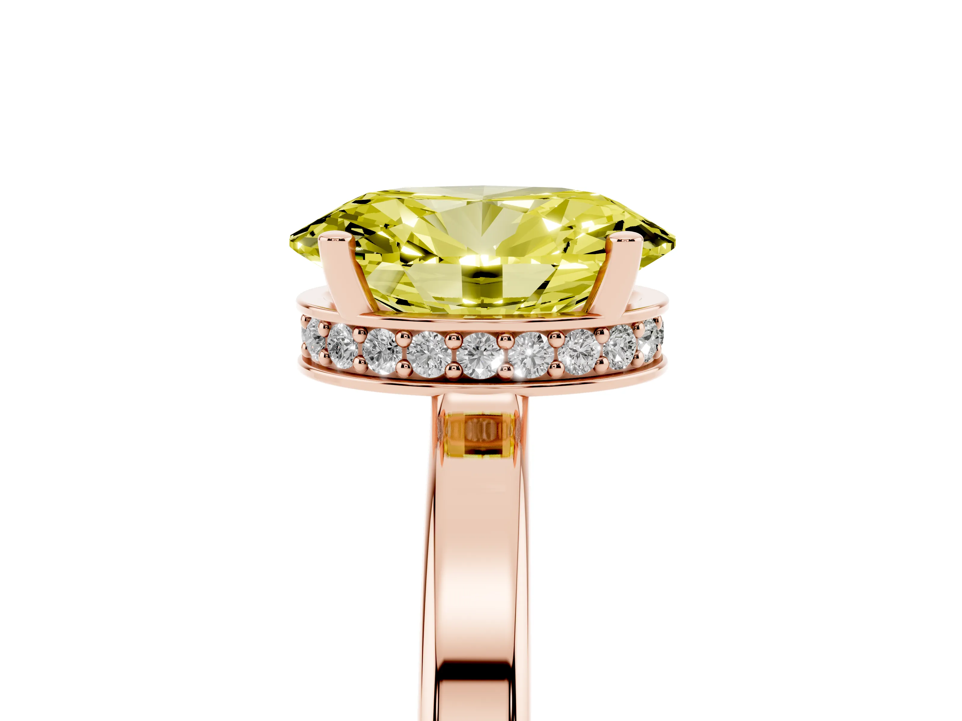 Fancy Yellow Oval Cut Diamond Solitaire Engagement Ring Set in Rose gold with Prong Setting on a Plain Band