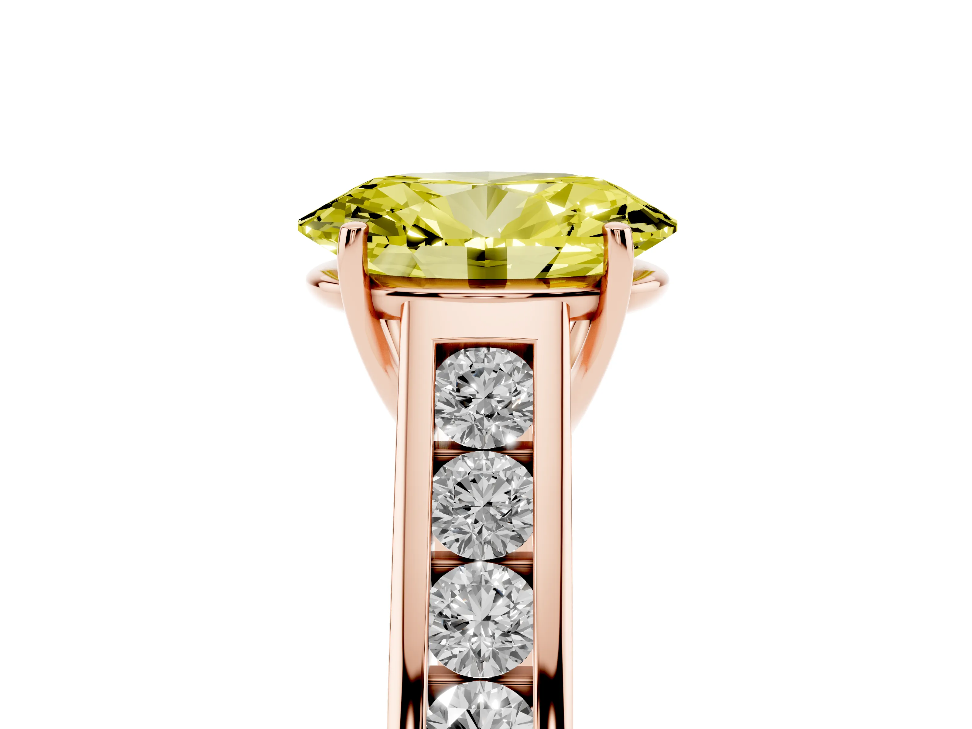 Fancy Yellow Oval Cut Diamond Solitaire Channel-Set Engagement Ring Set in Rose gold with Prong Setting