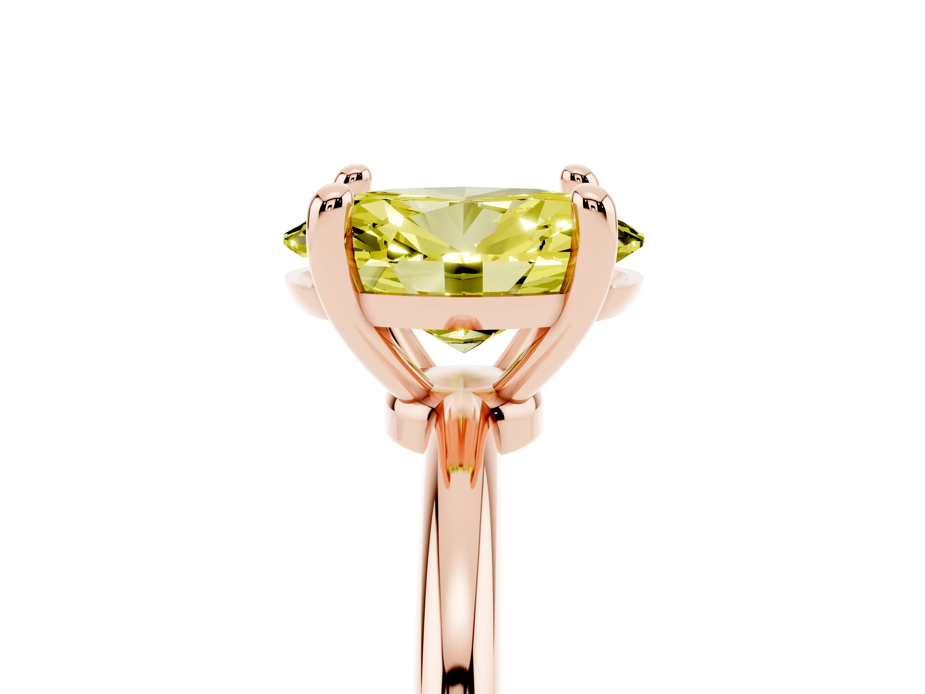 Fancy Yellow Oval Cut Diamond Solitaire Ring Set in Rose gold with Secure Prong Setting on a Classic Band