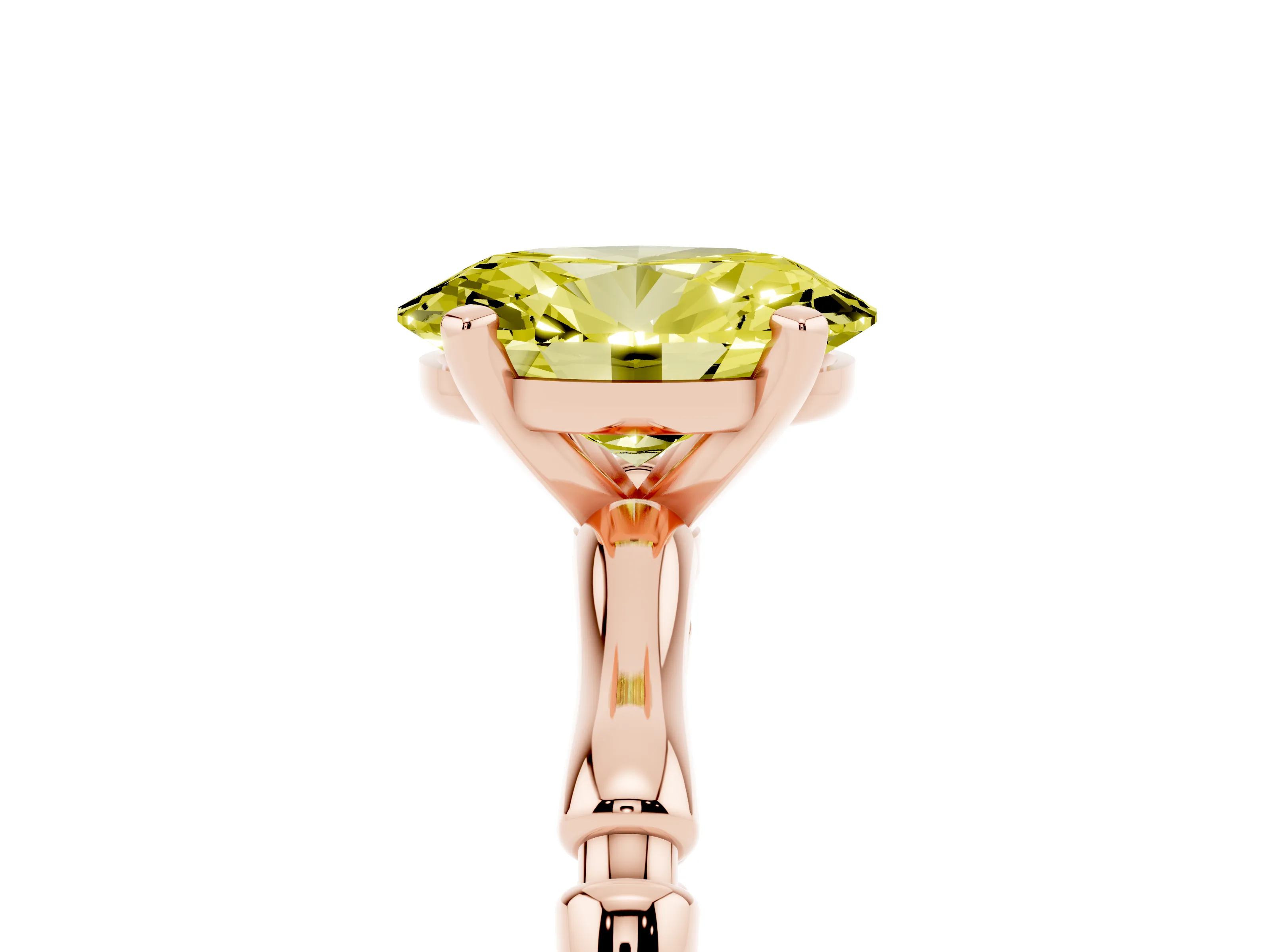Fancy Yellow Oval Cut Diamond Solitaire Ring Set in Rose gold with Bamboo Band and Prong Setting