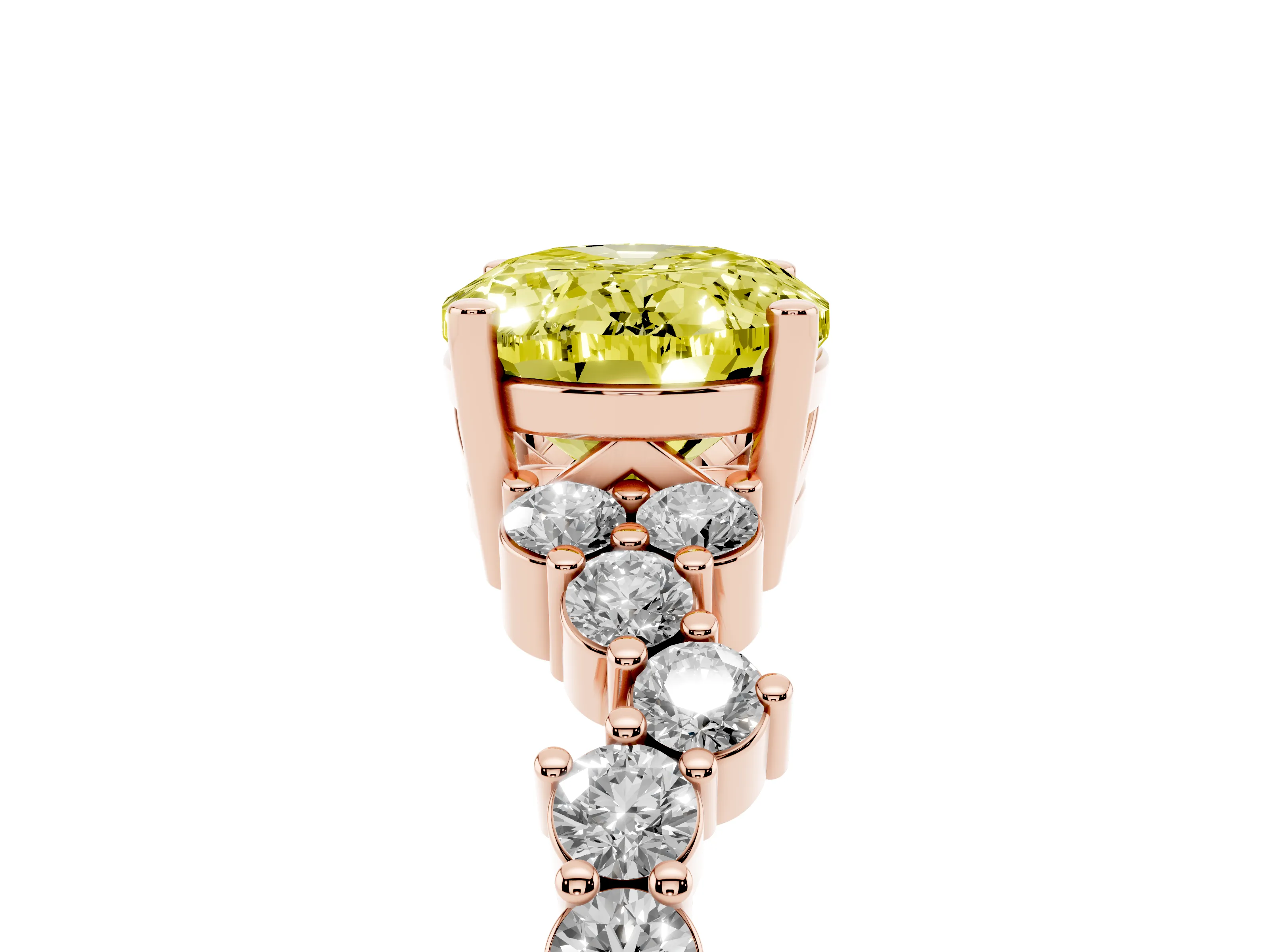 Fancy Yellow Oval Cut Diamond Ring Set in Rose gold with Scattered Round Accents