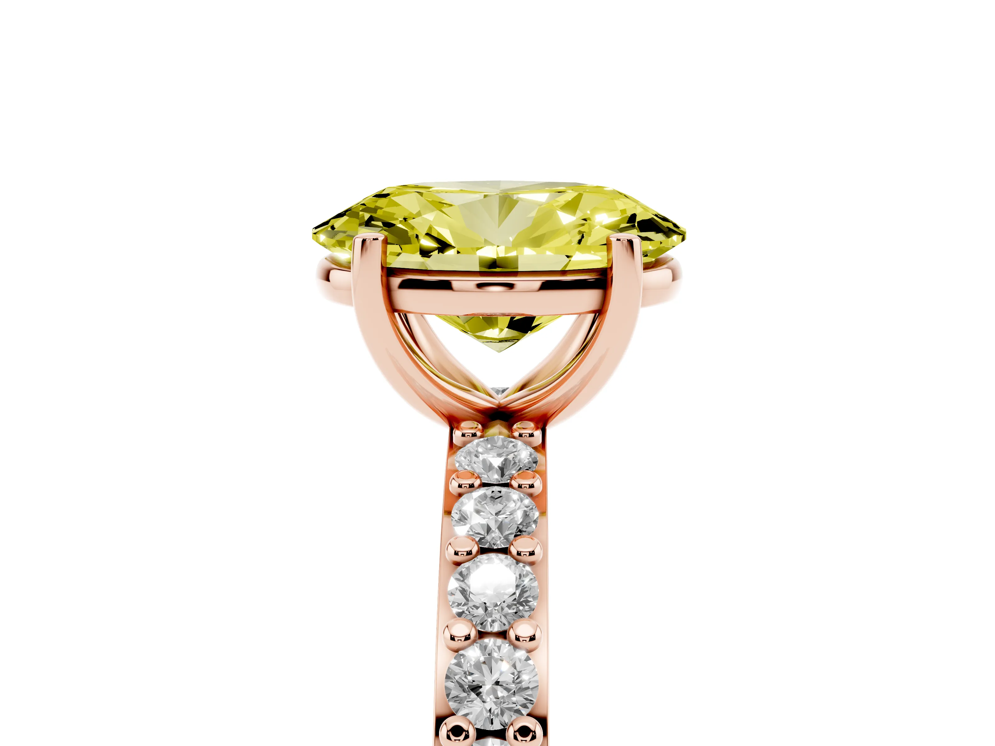 Fancy Yellow Oval Cut Diamond Solitaire Set in Rose gold with Round Pavé Band and Prong Setting
