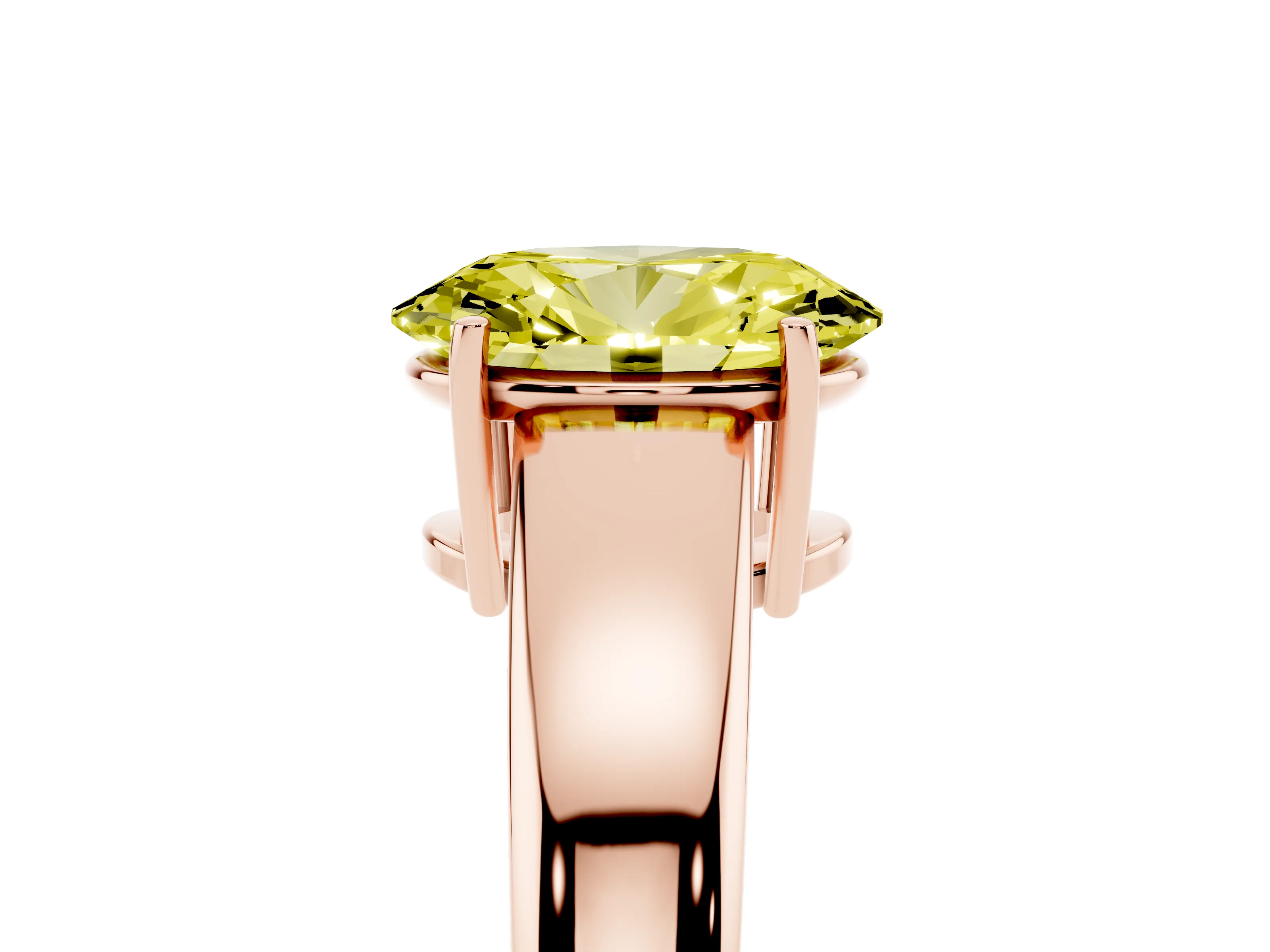 Fancy Yellow Oval Cut Diamond Solitaire Ring Set in Rose gold with Tapered Band and Prong Setting