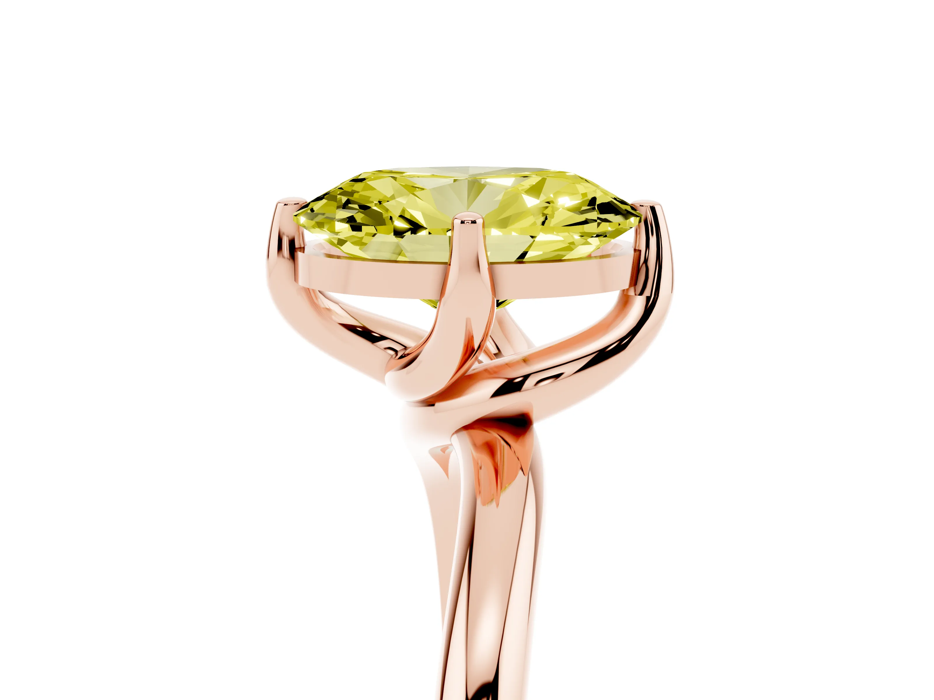 Fancy Yellow Oval Cut Diamond Solitaire Engagement Ring Set in Rose gold with Classic Plain Band