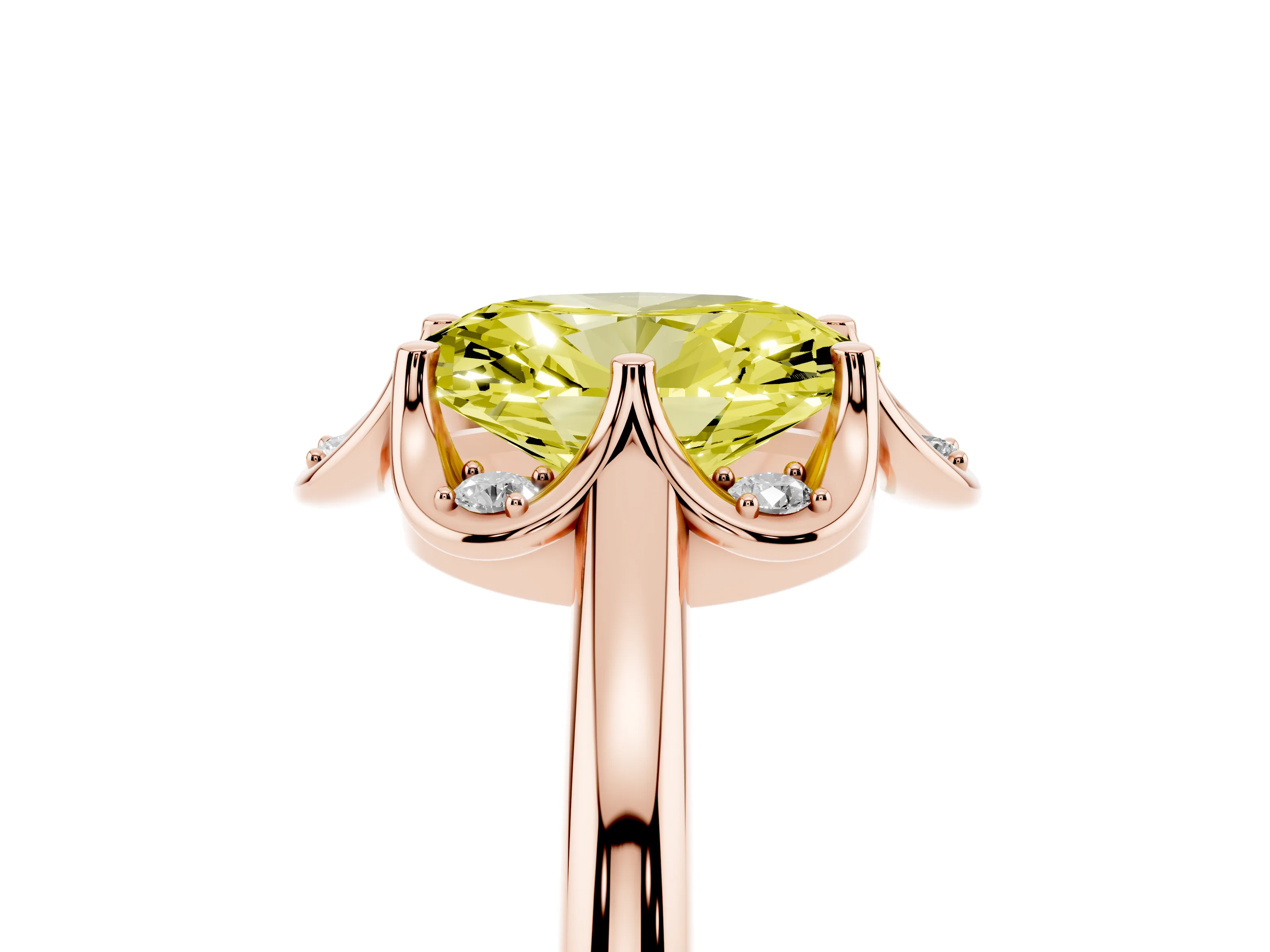 Fancy Yellow Oval Cut Diamond Round Cluster Halo Ring Set in Rose gold with Solitaire Band and Prong Setting