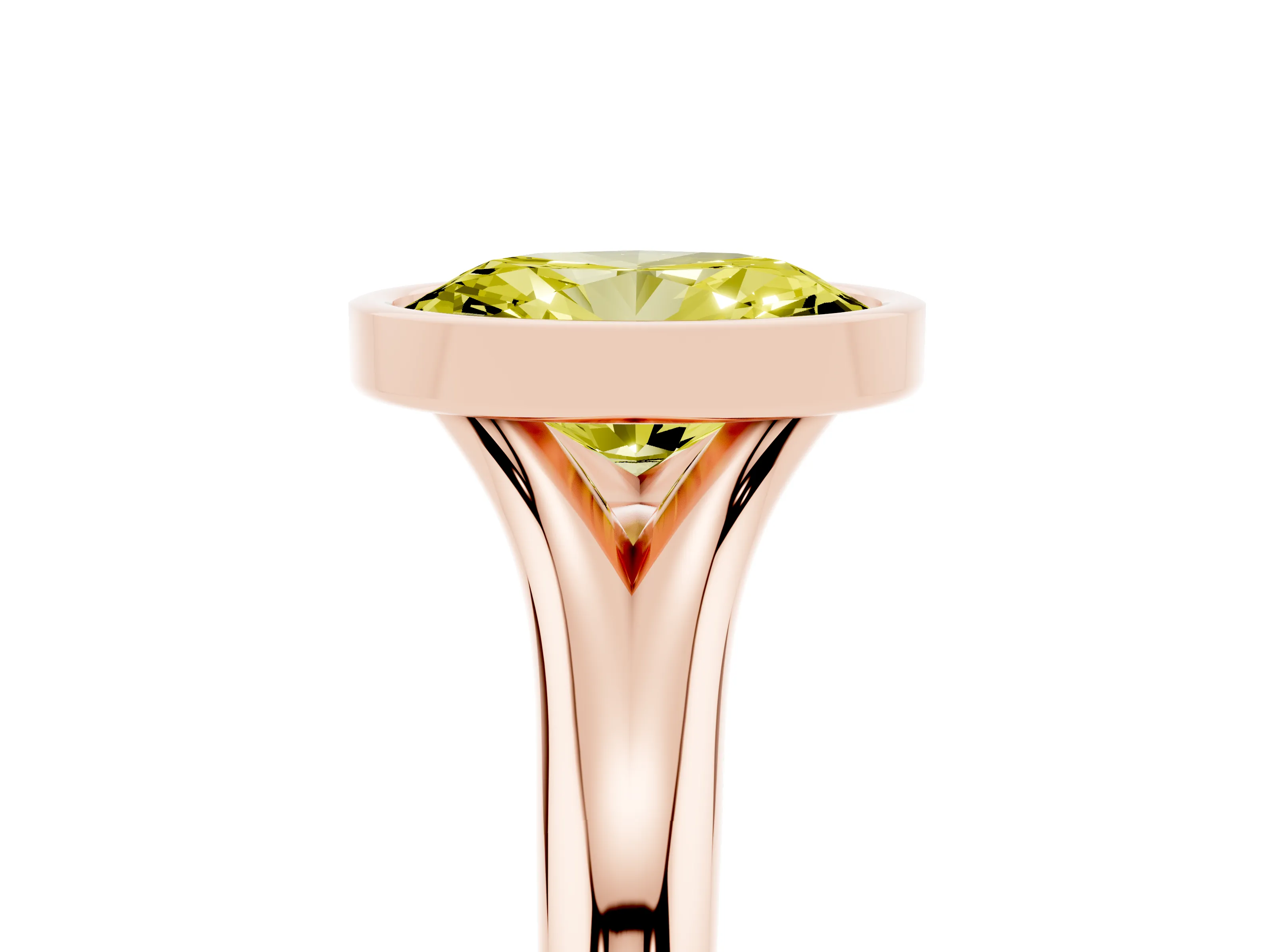 Fancy Yellow Bezel Set Oval Cut Diamond Solitaire Ring Set in Rose gold with Smooth Band