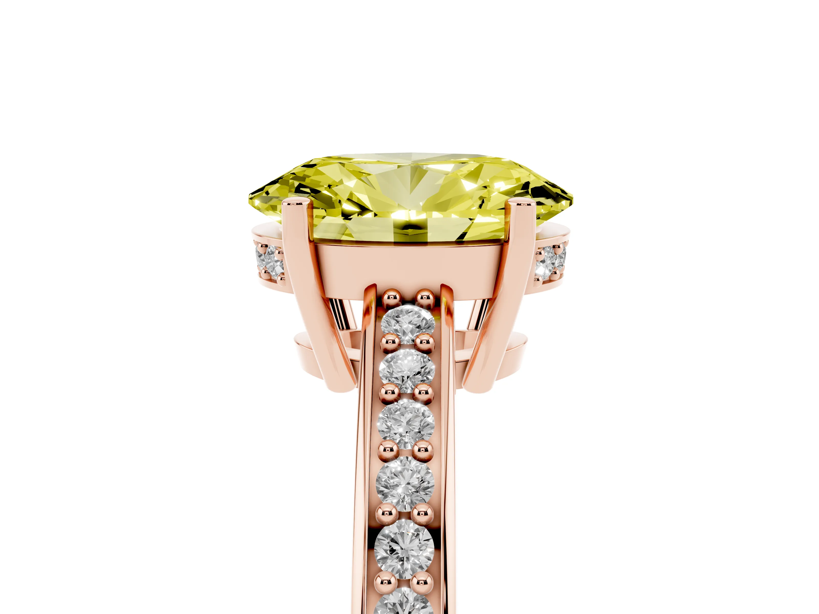 Fancy Yellow Oval Cut Diamond Pavé Band Prong Set Solitaire Ring Set in Rose gold
