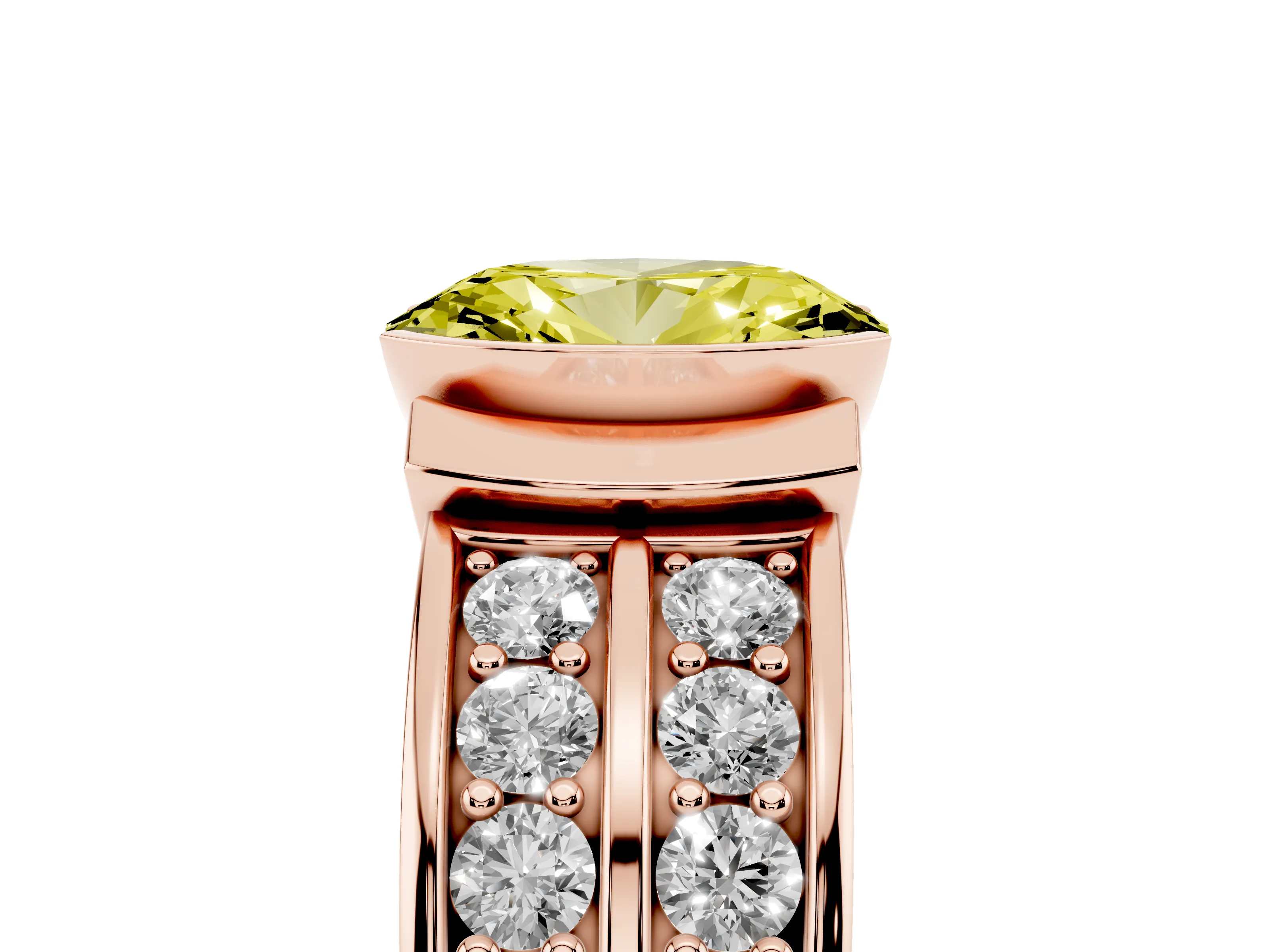 Fancy Yellow Oval Cut Diamond Wide Channel Set Band Ring Set in Rose gold with Bezel Setting