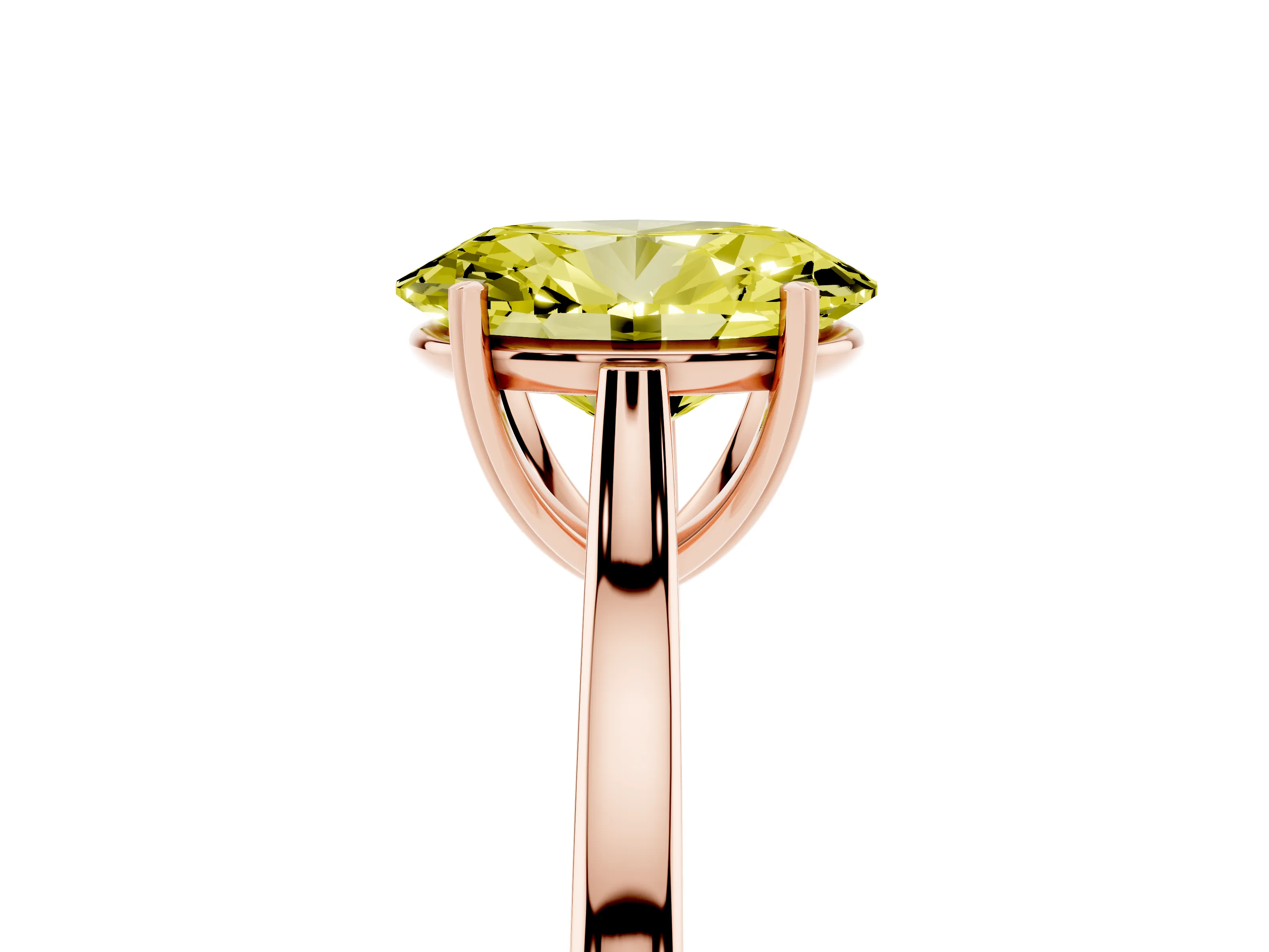 Fancy Yellow Oval Cut Diamond Solitaire Heart Prong Engagement Ring Set in Rose gold with Tapered Band