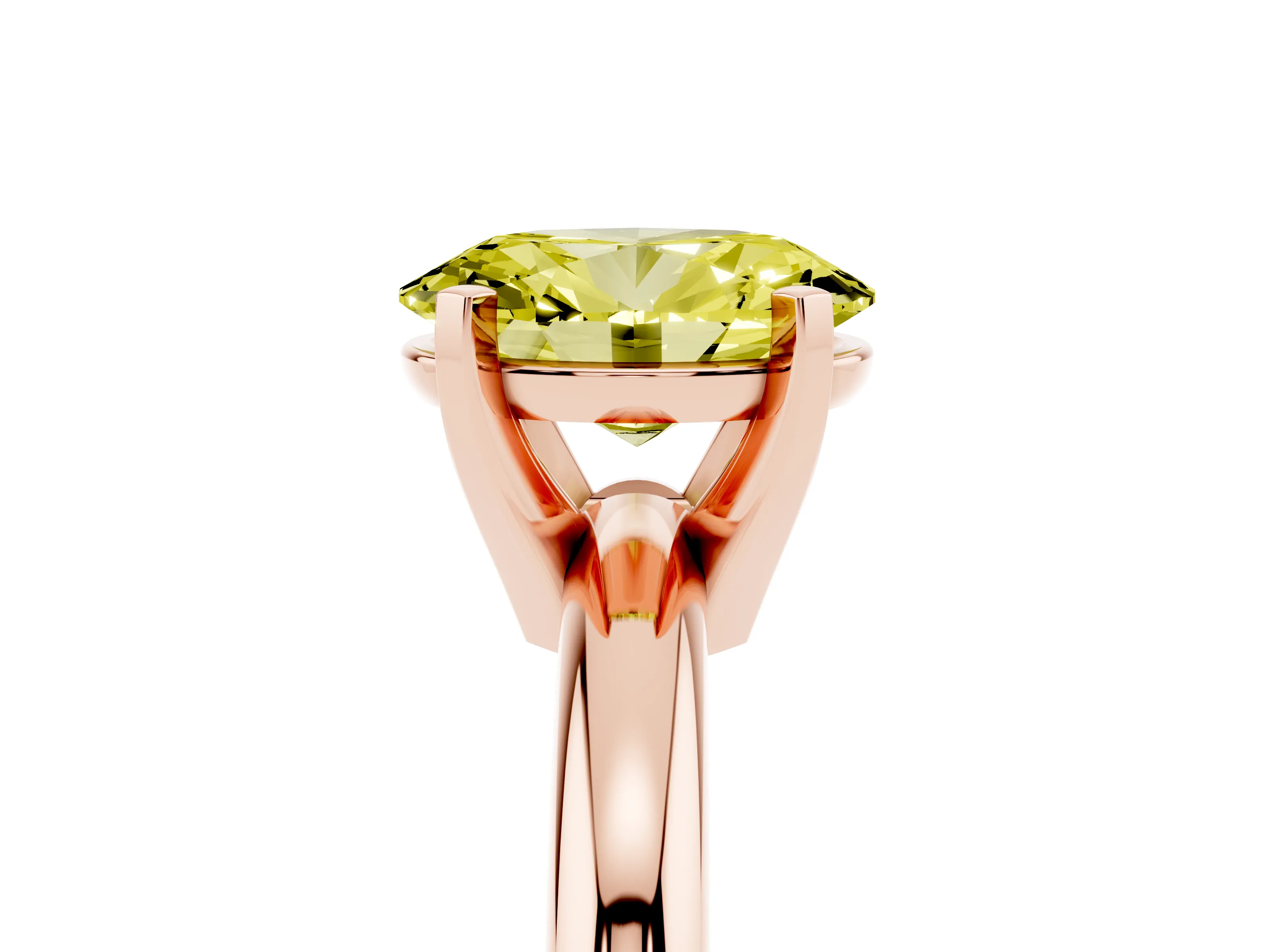 Fancy Yellow Oval Cut Diamond Solitaire Engagement Ring Set in Rose gold with Round Band and Prong Setting