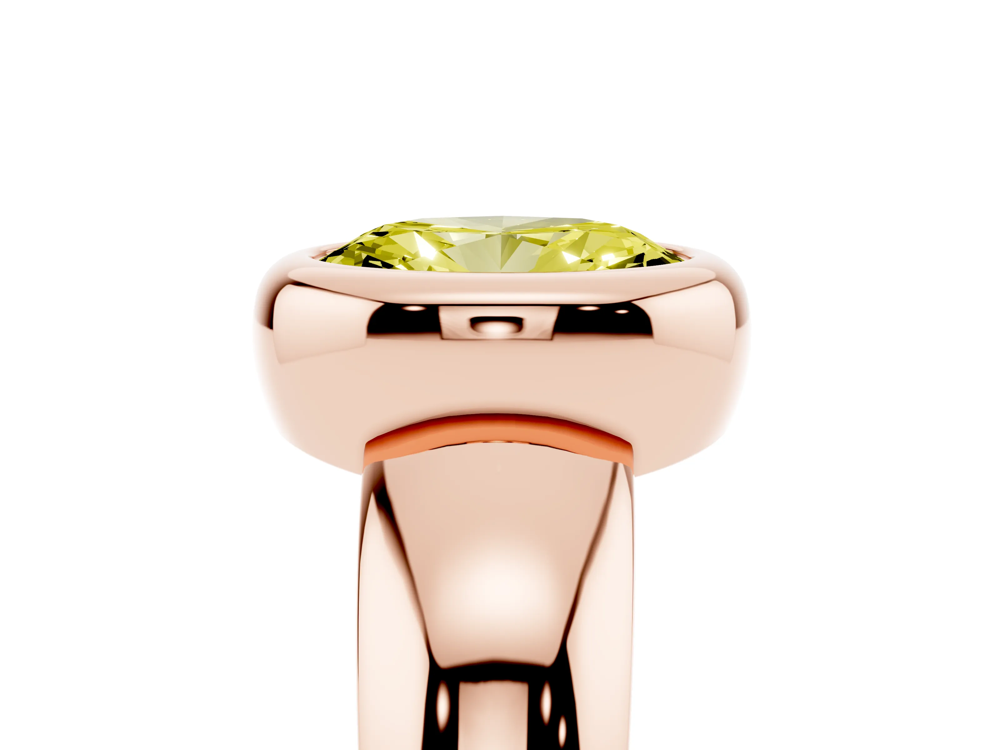 Fancy Yellow Bezel Set Oval Cut Diamond Solitaire Ring Set in Rose gold with Wide Band
