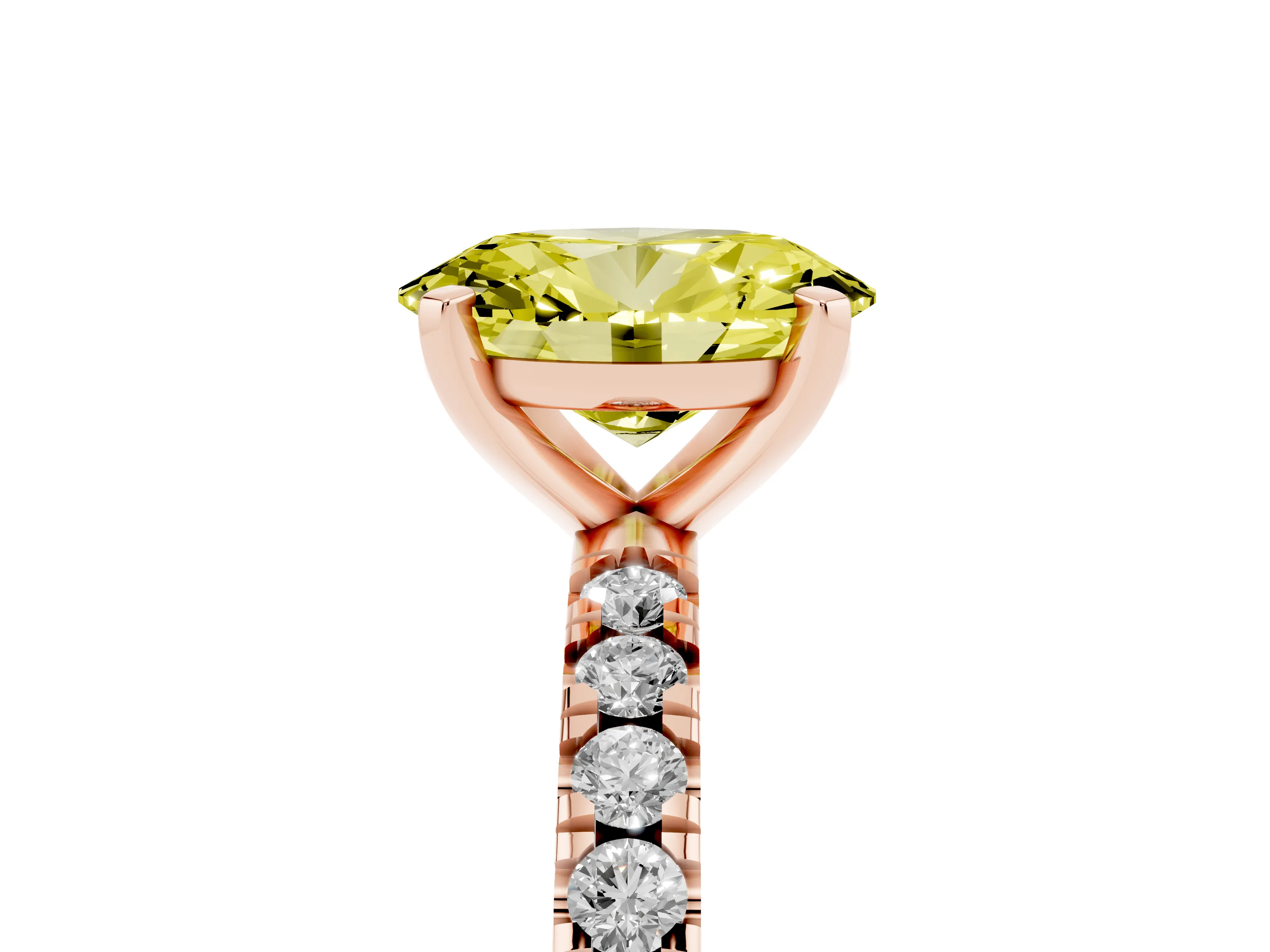 Fancy Yellow Oval Cut Diamond Pavé Band Solitaire Set in Rose gold with Prong Setting