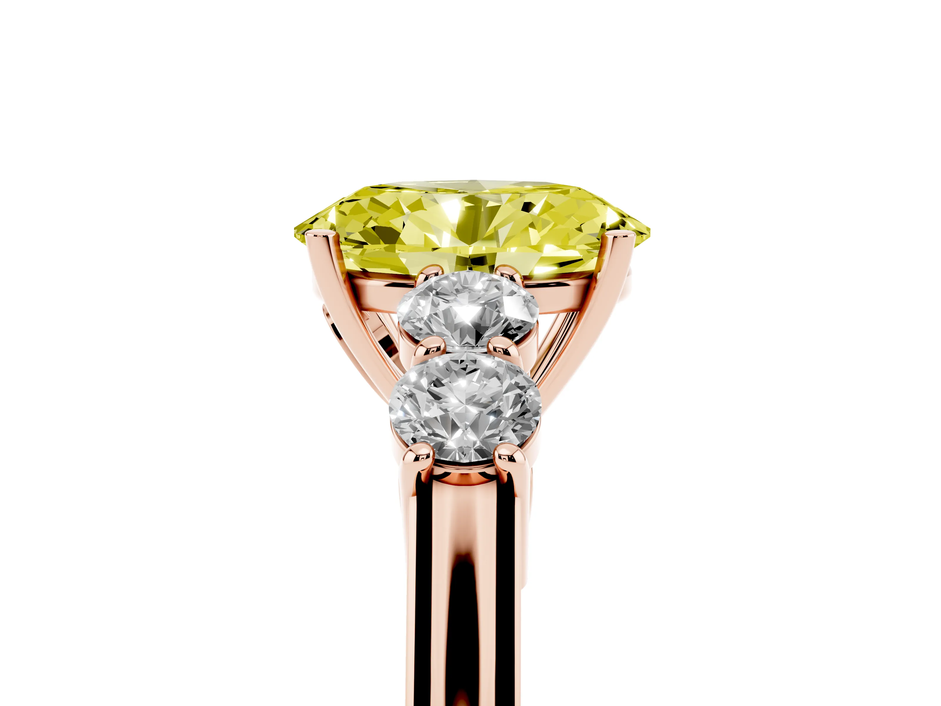 Fancy Yellow Oval Cut Diamond Five-Stone Prong Set Band Ring Set in Rose gold with Polished Band