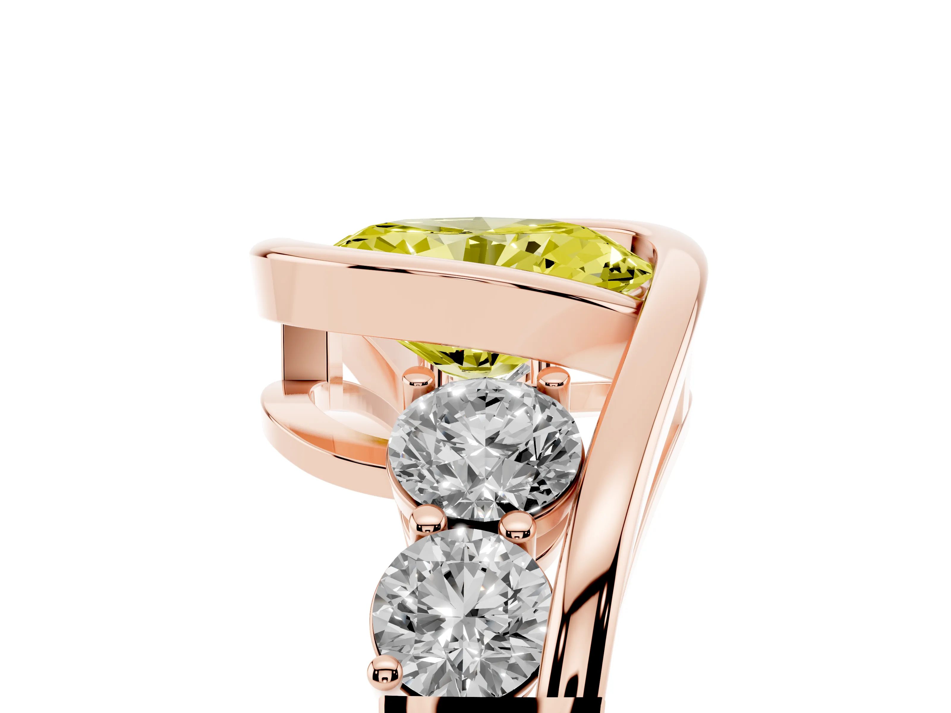 Fancy Yellow Oval Cut Diamond Bezel Bypass Ring Set in Rose gold with Round Accents