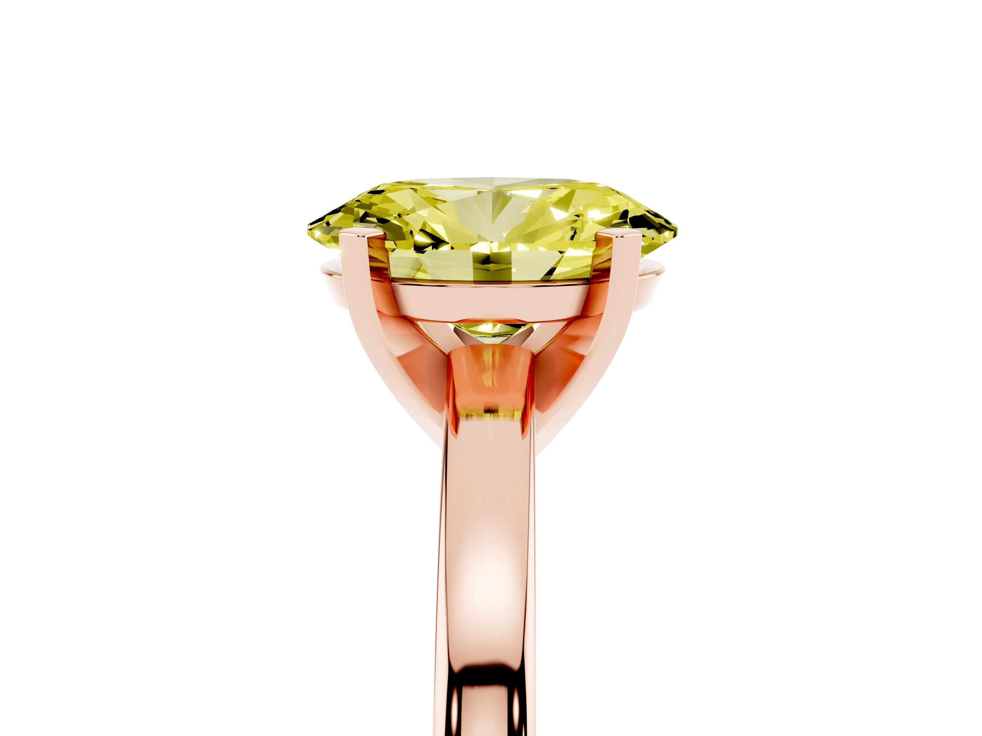 Fancy Yellow Oval Cut Diamond Solitaire Engagement Ring Set in Rose gold with Prong Setting on a Classic Band
