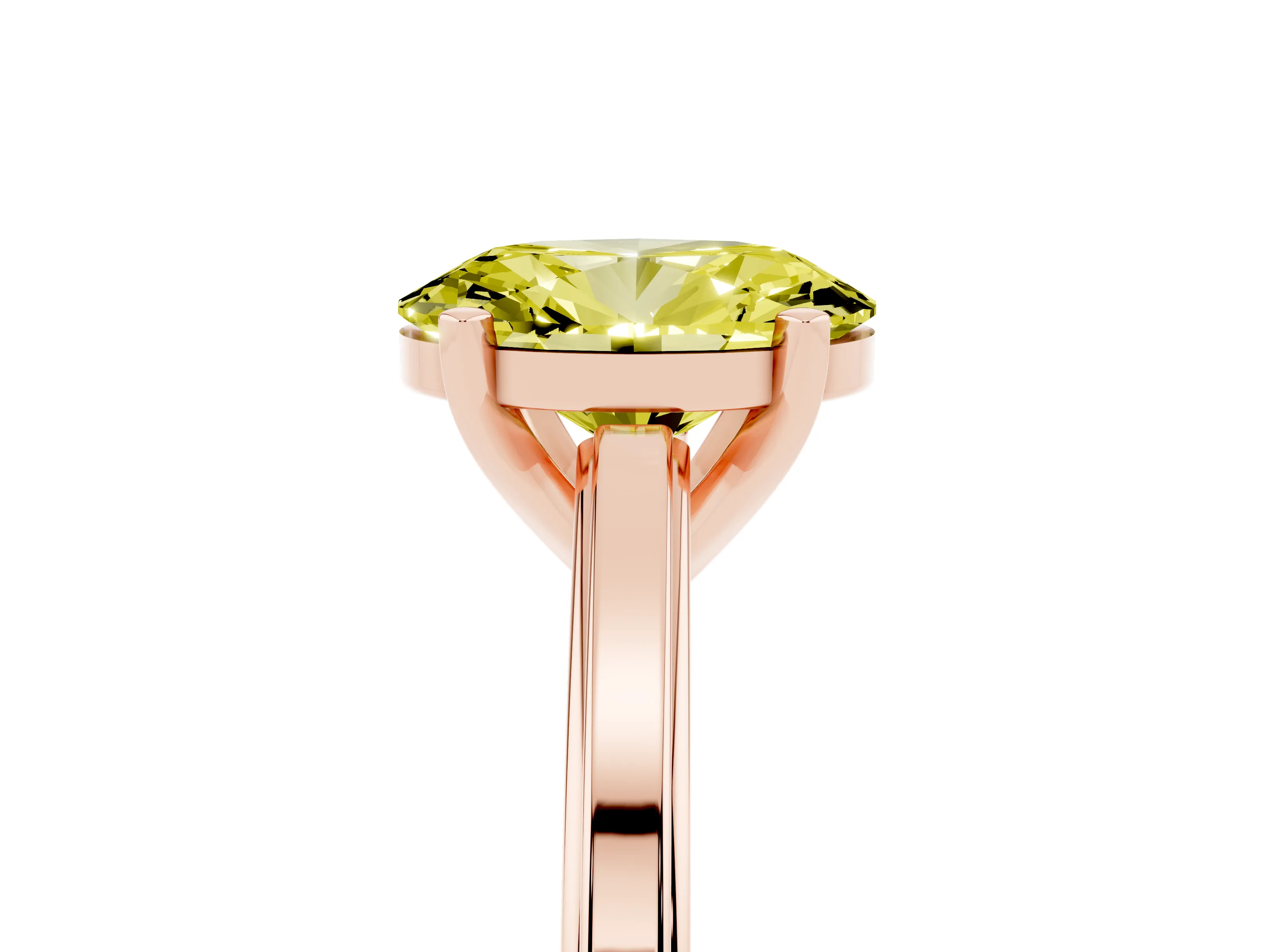 Fancy Yellow Oval Cut Diamond Solitaire Ring Set in Rose gold with Prong Setting and Classic Band