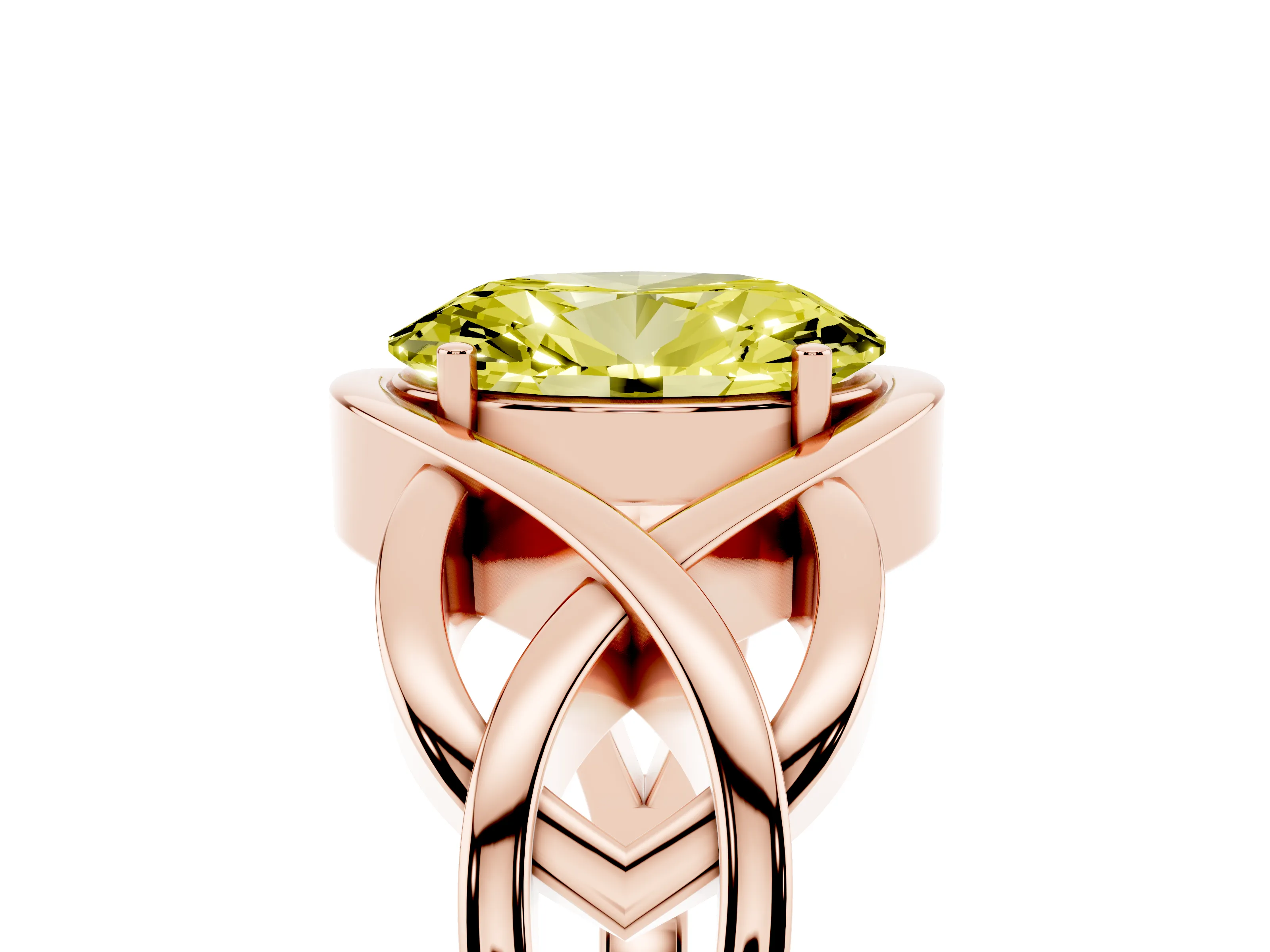 Fancy Yellow Oval Cut Diamond Solitaire Ring Set in Rose gold with Intertwined Band