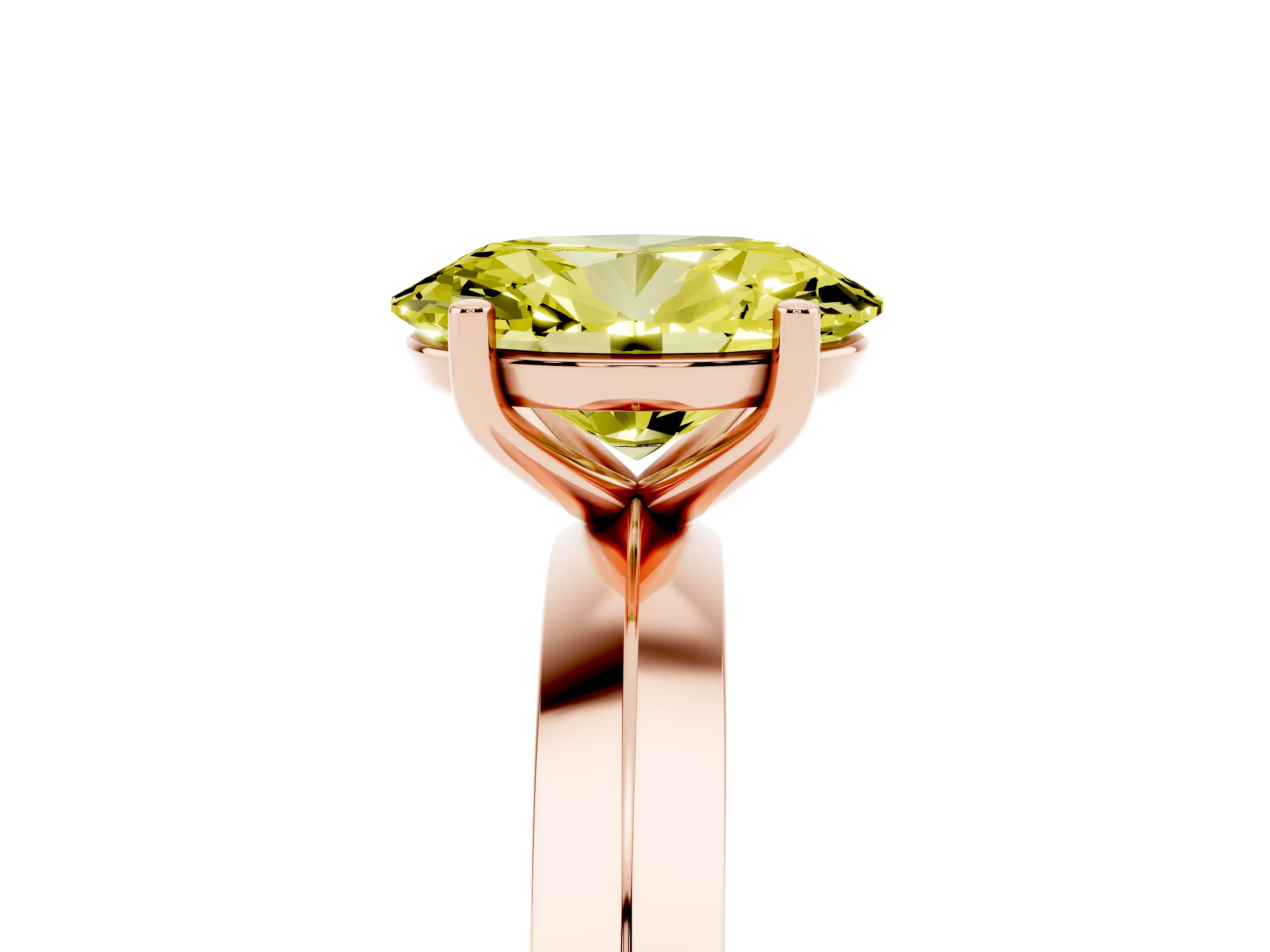 Fancy Yellow Oval Cut Diamond Solitaire Engagement Ring Set in Rose gold with Flat Band and Prong Setting