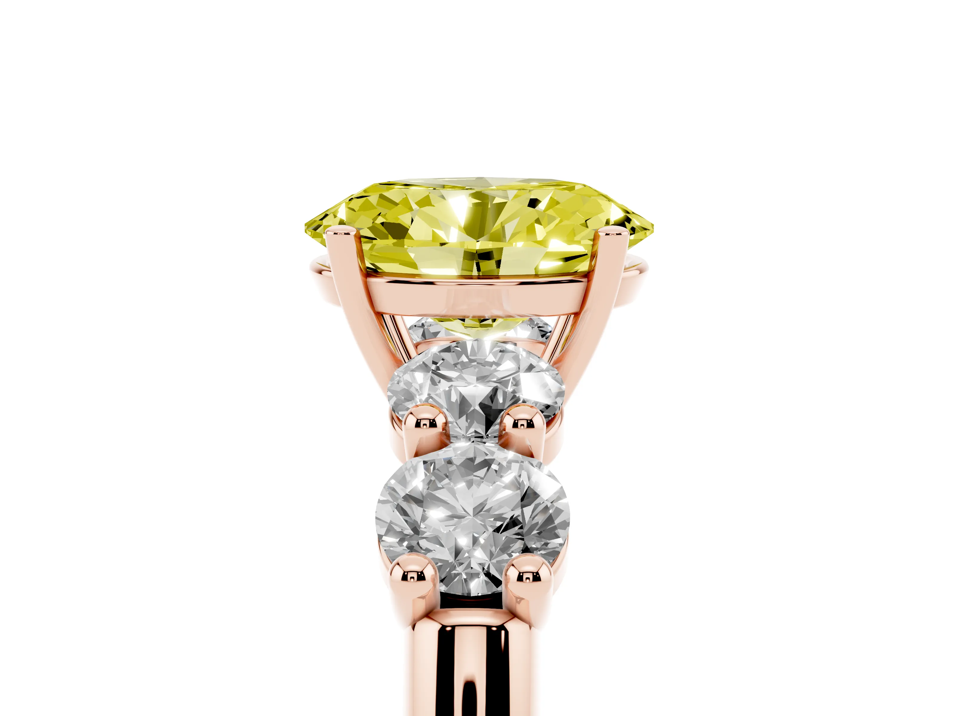 Fancy Yellow Oval Cut Diamond Five-Stone Prong Set Ring Set in Rose gold with Classic Band