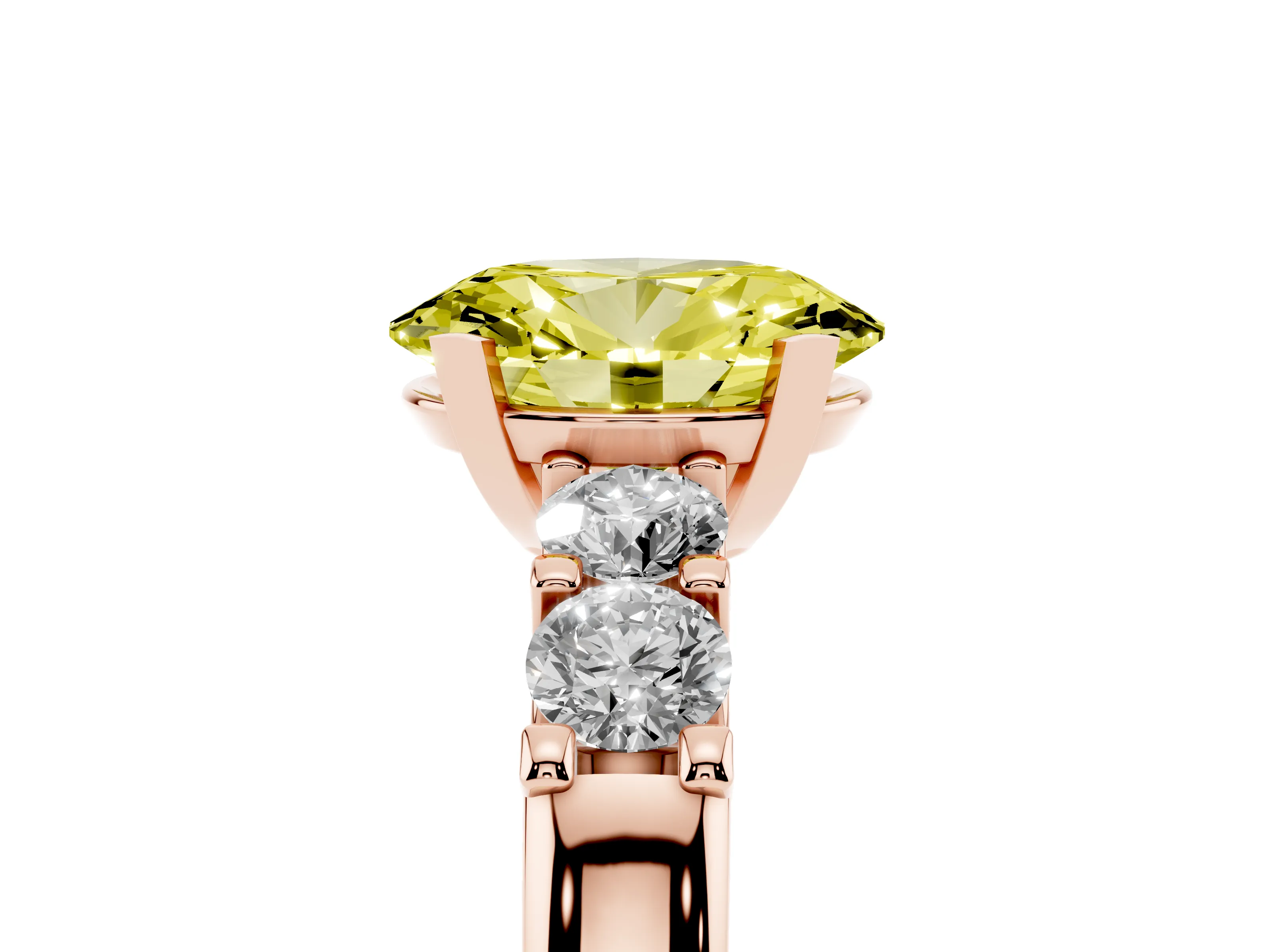 Fancy Yellow Oval Cut Diamond Five-Stone Prong Set Engagement Ring Set in Rose gold with Channel Band