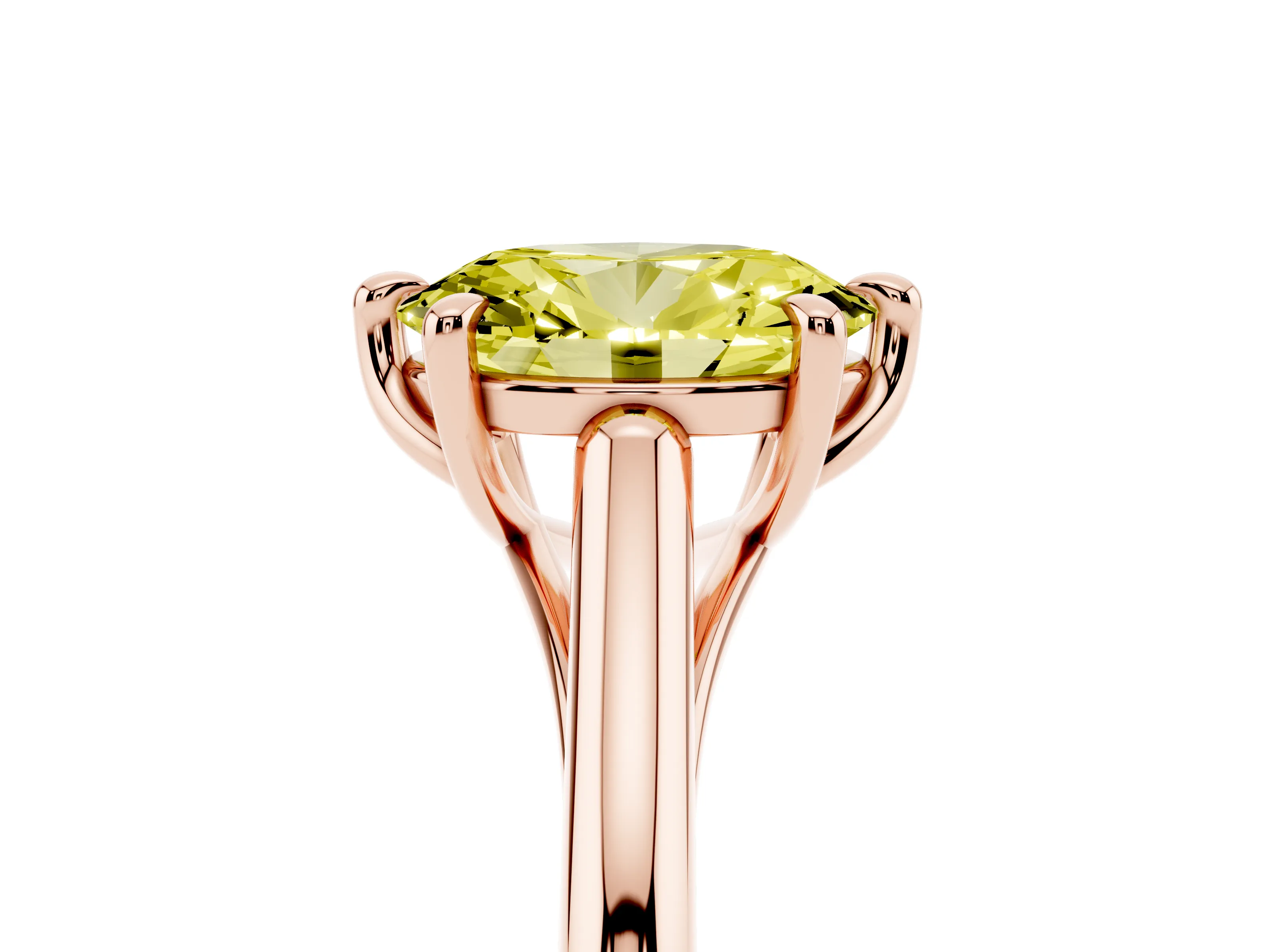 Fancy Yellow Oval Cut Diamond Solitaire Engagement Ring Set in Rose gold with Prong Setting and Plain Classic Band