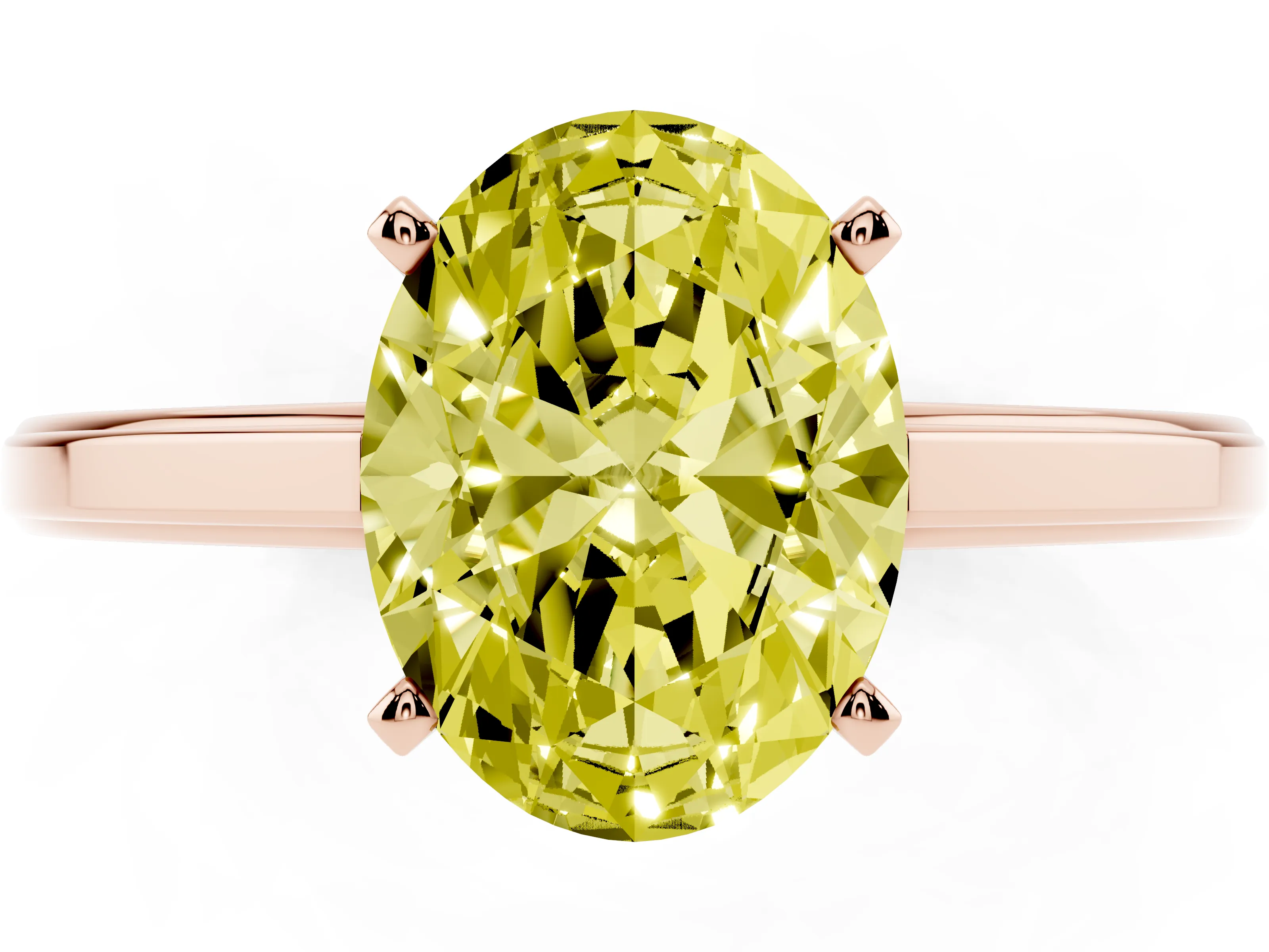 Fancy Yellow Oval Cut Diamond Solitaire Ring Set in Rose gold with Prong Setting and Classic Band