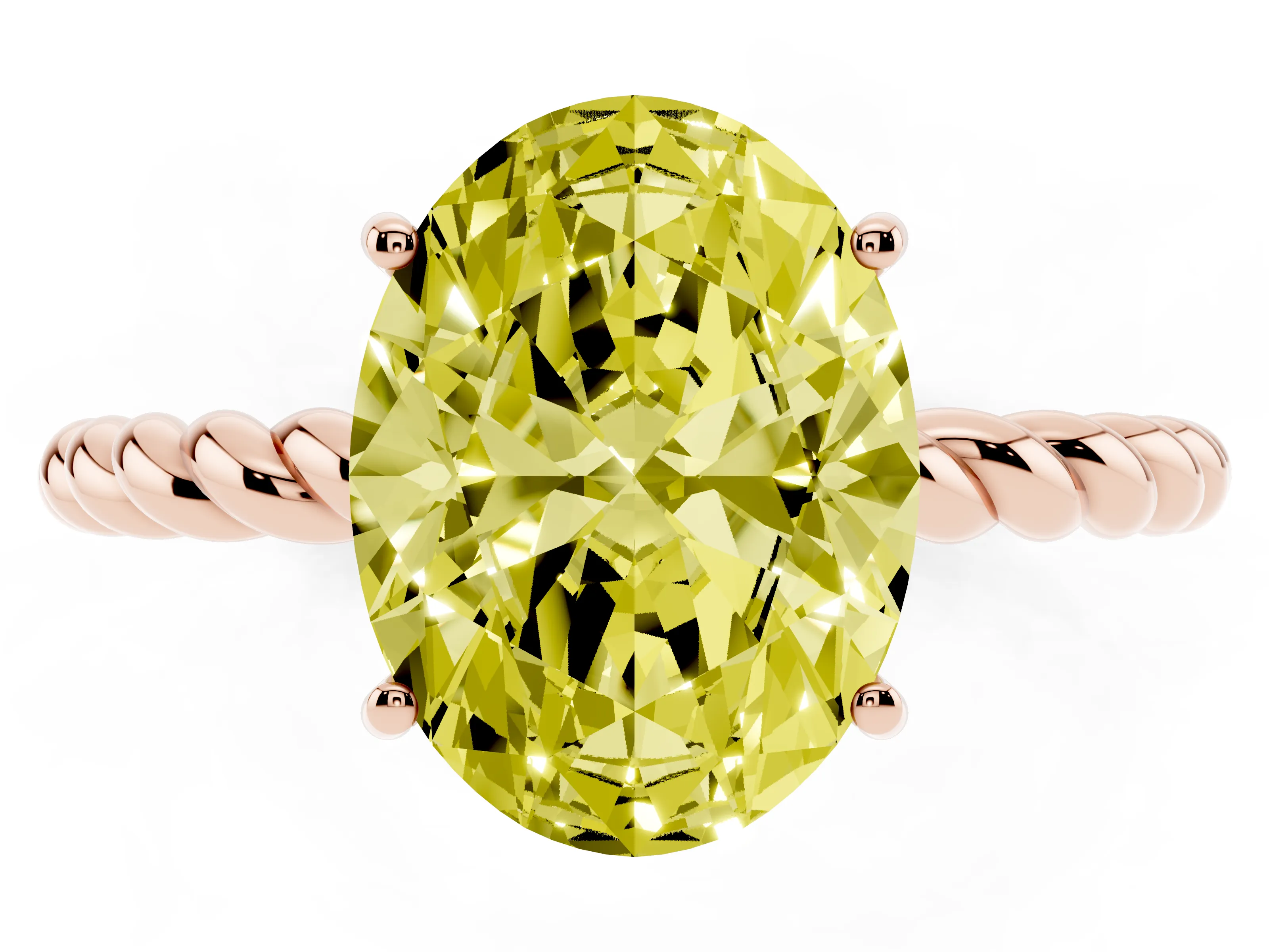 Fancy Yellow Oval Cut Diamond Solitaire Twisted Band Ring Set in Rose gold with Prong Solitaire Setting