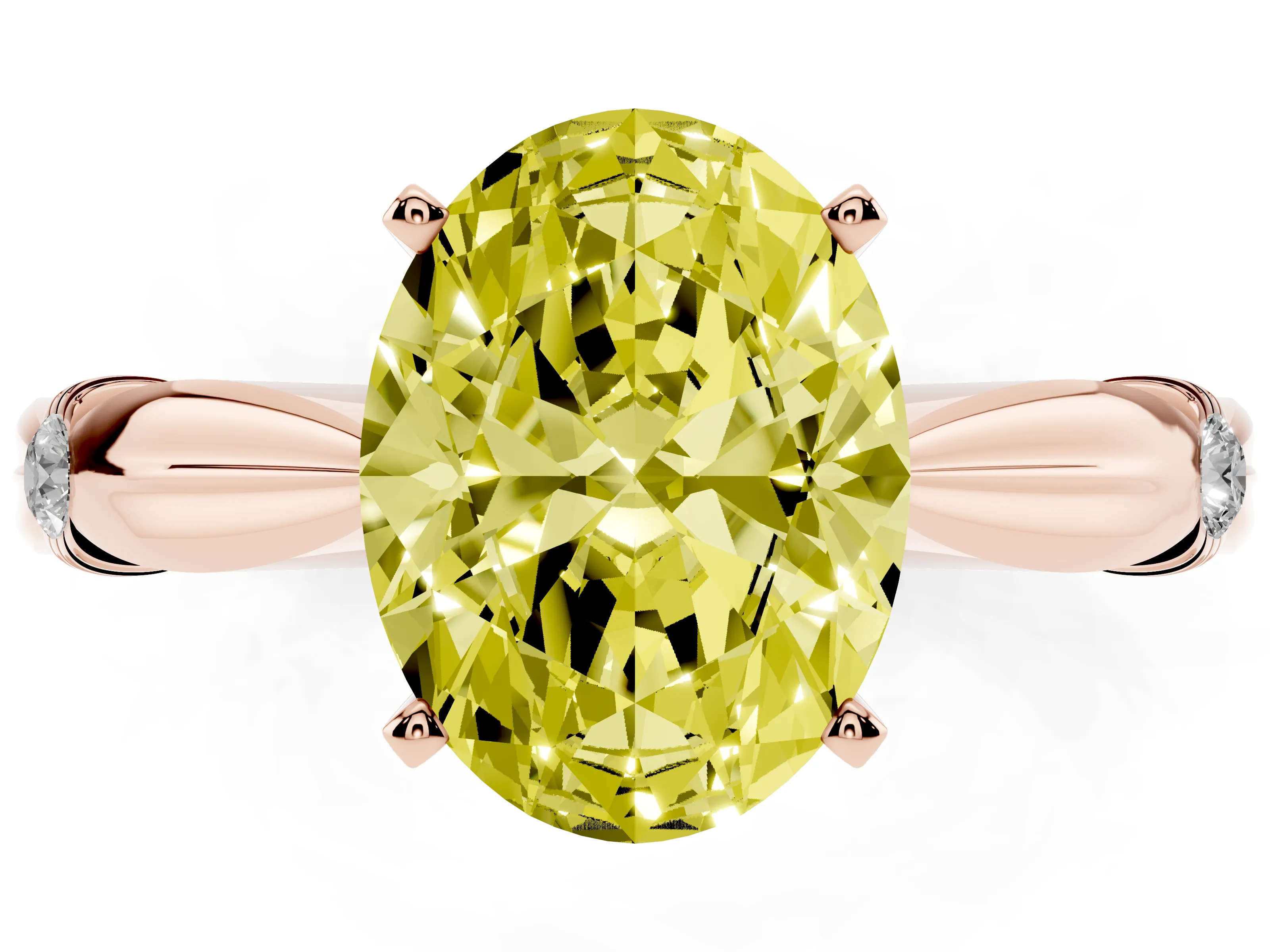 Fancy Yellow Oval Cut Diamond Solitaire Twisted Band Ring Set in Rose gold with Accent Stones and Prong Setting