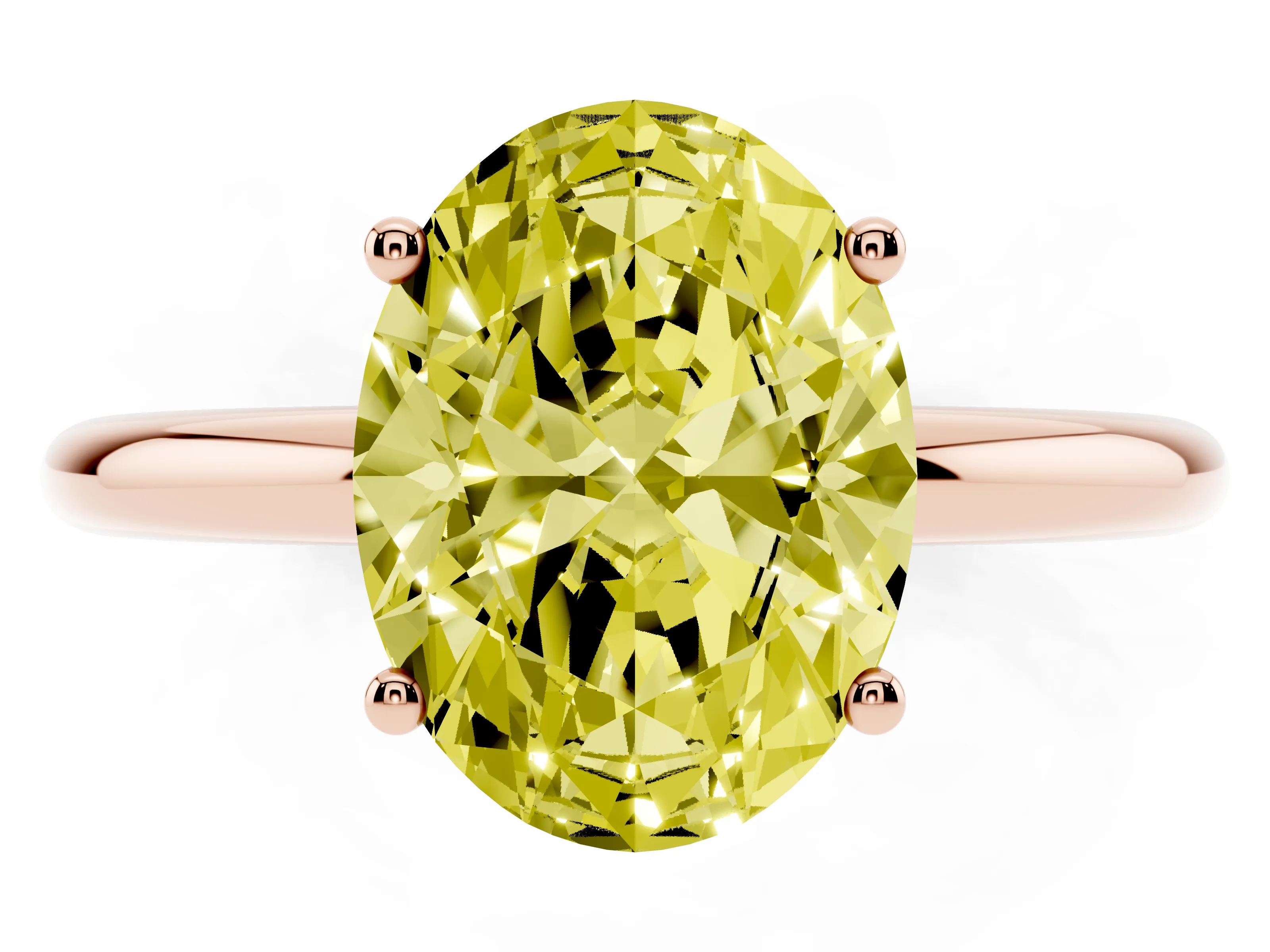 Fancy Yellow Oval Cut Diamond Solitaire Engagement Ring Set in Rose gold with Prong Setting and Polished Band