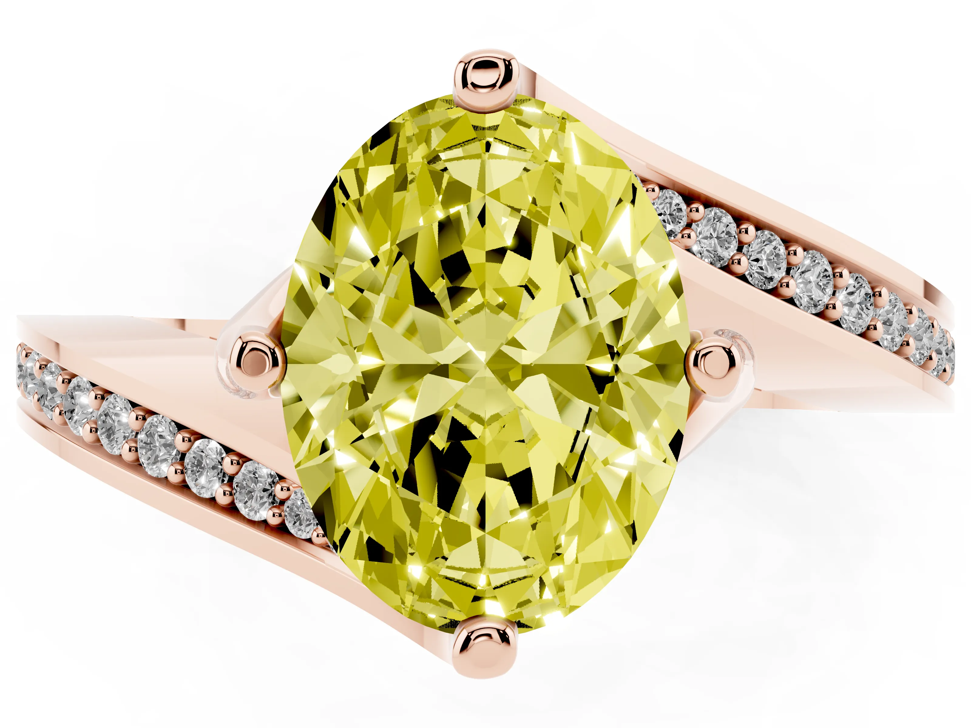 Fancy Yellow Oval Cut Diamond Solitaire Ring Set in Rose gold with Intertwined Pavé Twist Band