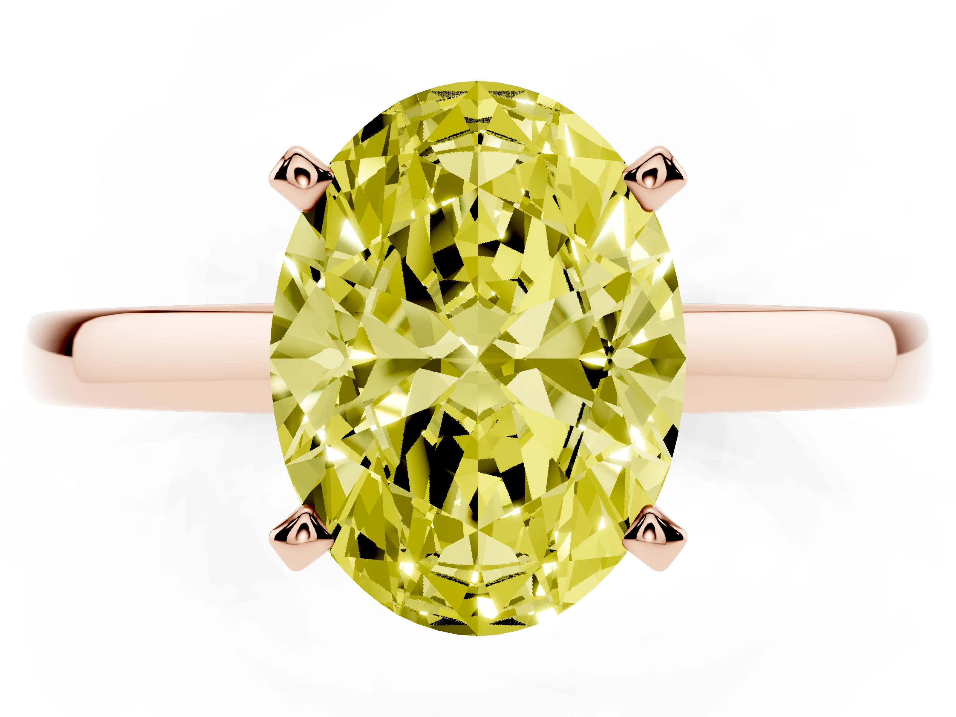 Fancy Yellow Oval Cut Diamond Solitaire Engagement Ring Set in Rose gold with Prong Setting on a Classic Band