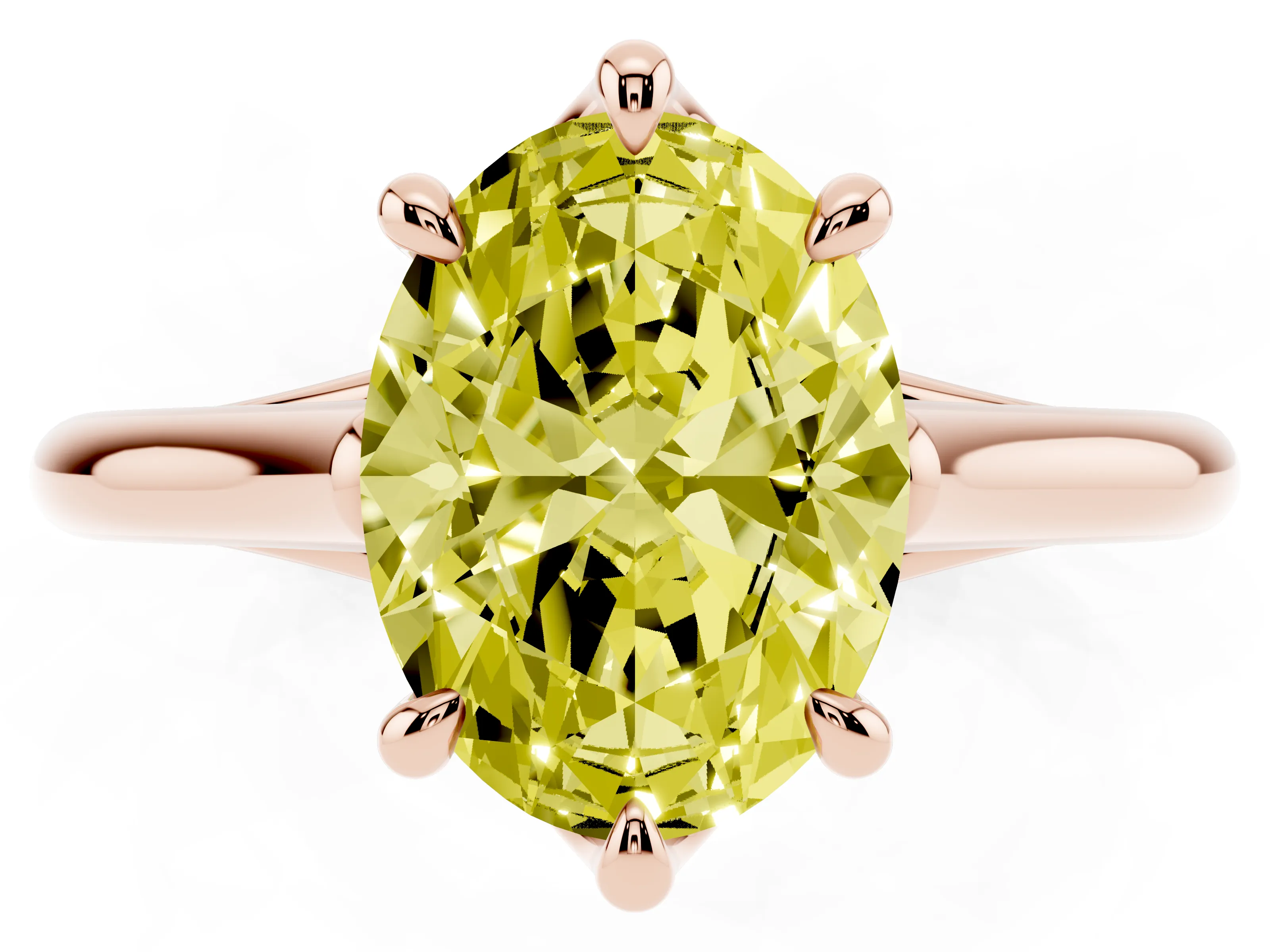 Fancy Yellow Oval Cut Diamond Solitaire Engagement Ring Set in Rose gold with Prong Setting and Plain Classic Band
