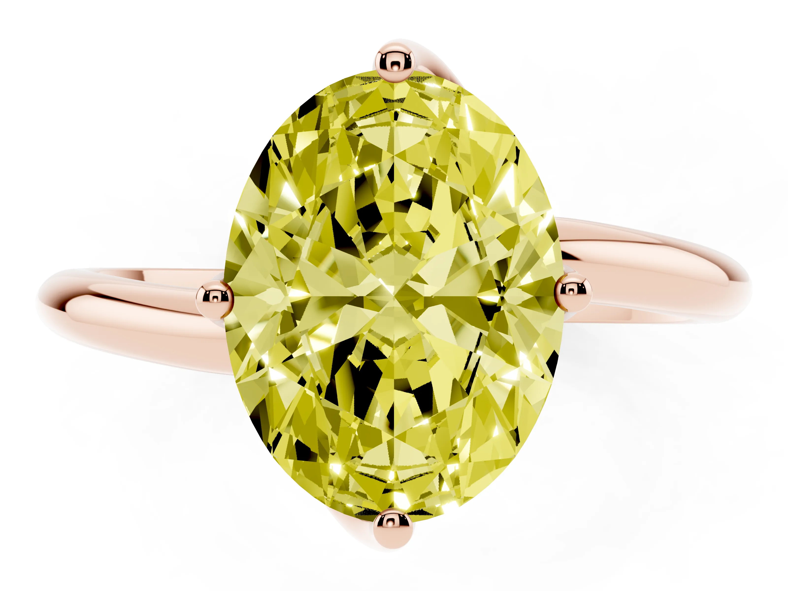 Fancy Yellow Oval Cut Diamond Solitaire Engagement Ring Set in Rose gold with Classic Plain Band