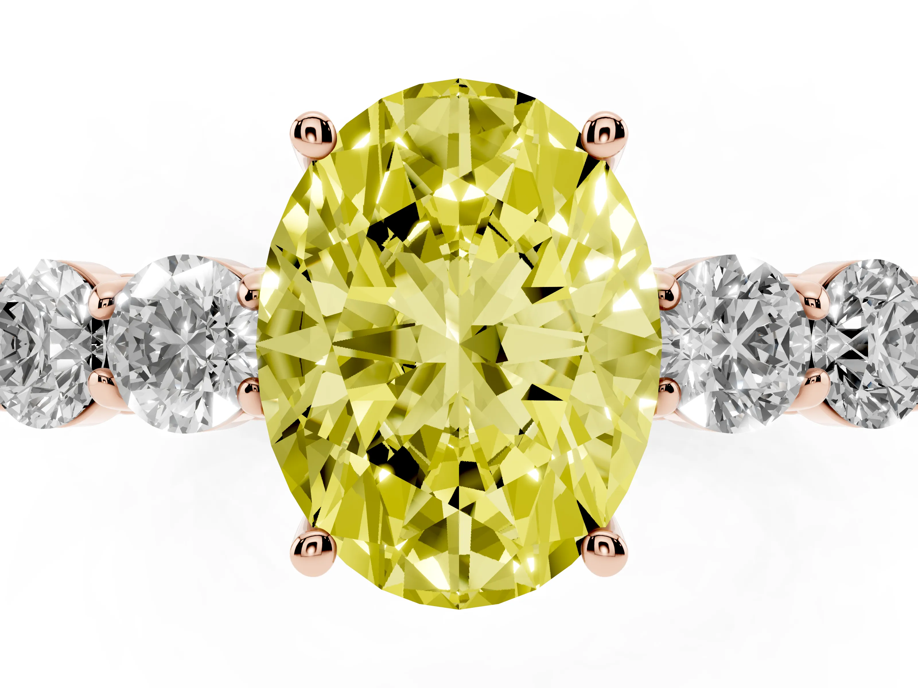 Fancy Yellow Oval Cut Diamond Five-Stone Prong Set Band Ring Set in Rose gold with Polished Band