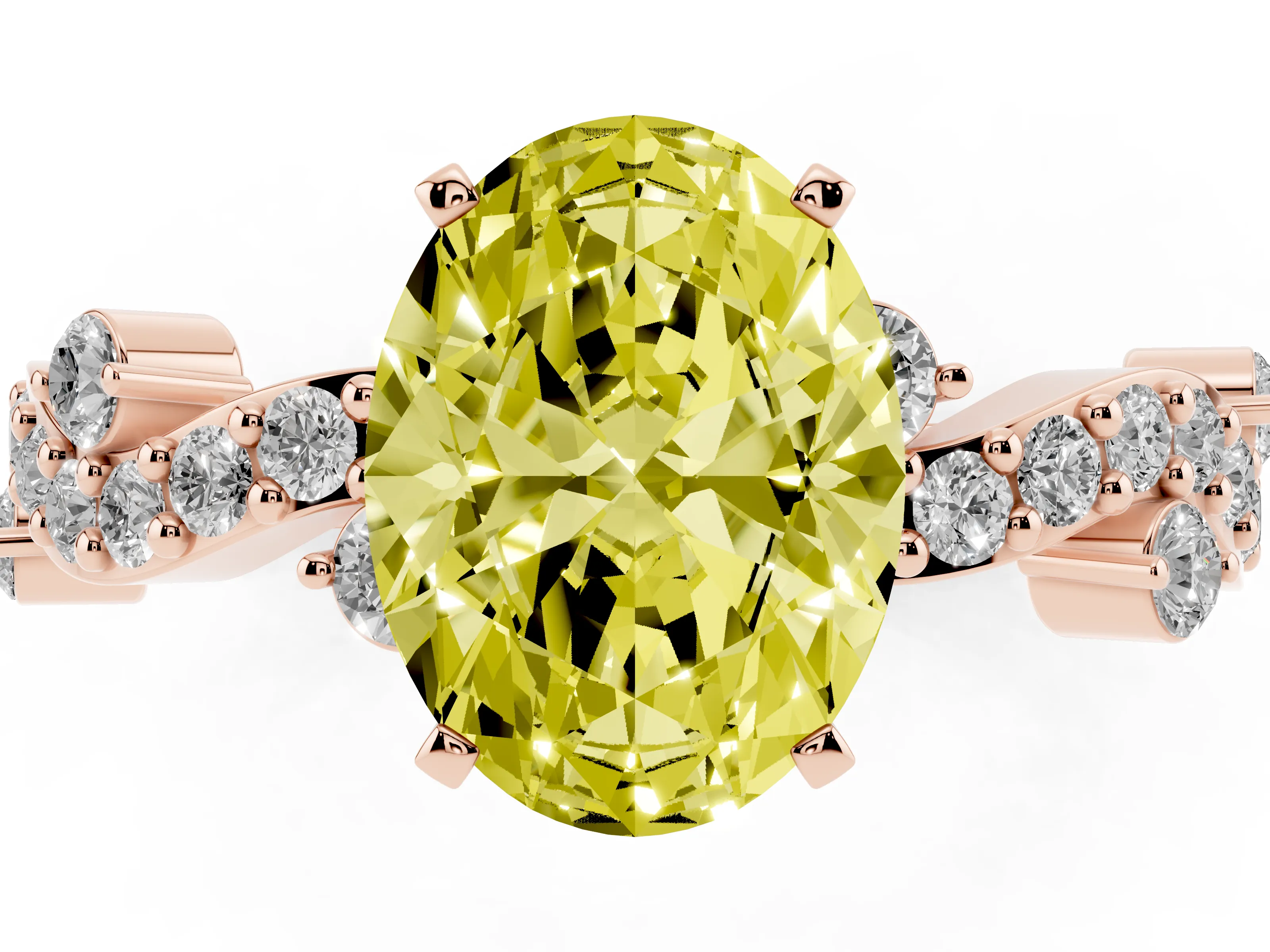 Fancy Yellow Oval Cut Diamond Solitaire Twisted Band Set in Rose gold with Pavé Setting